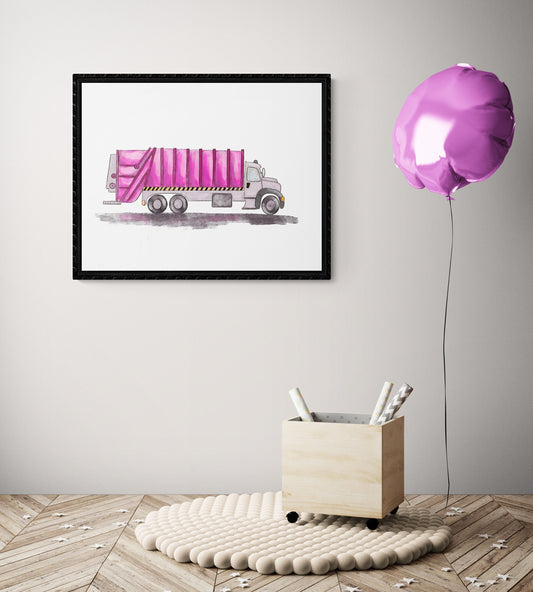 Original Pink Garbage Truck Print