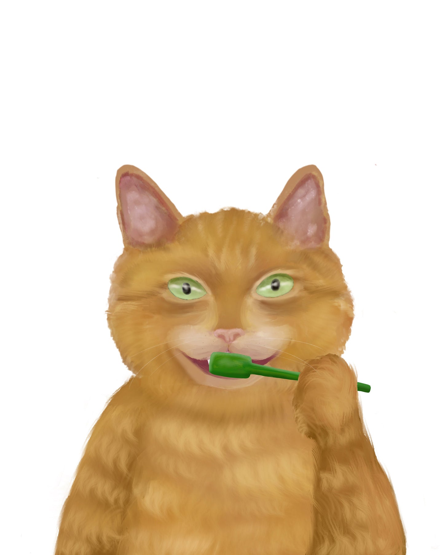 Orange Cat Brushing Teeth Print