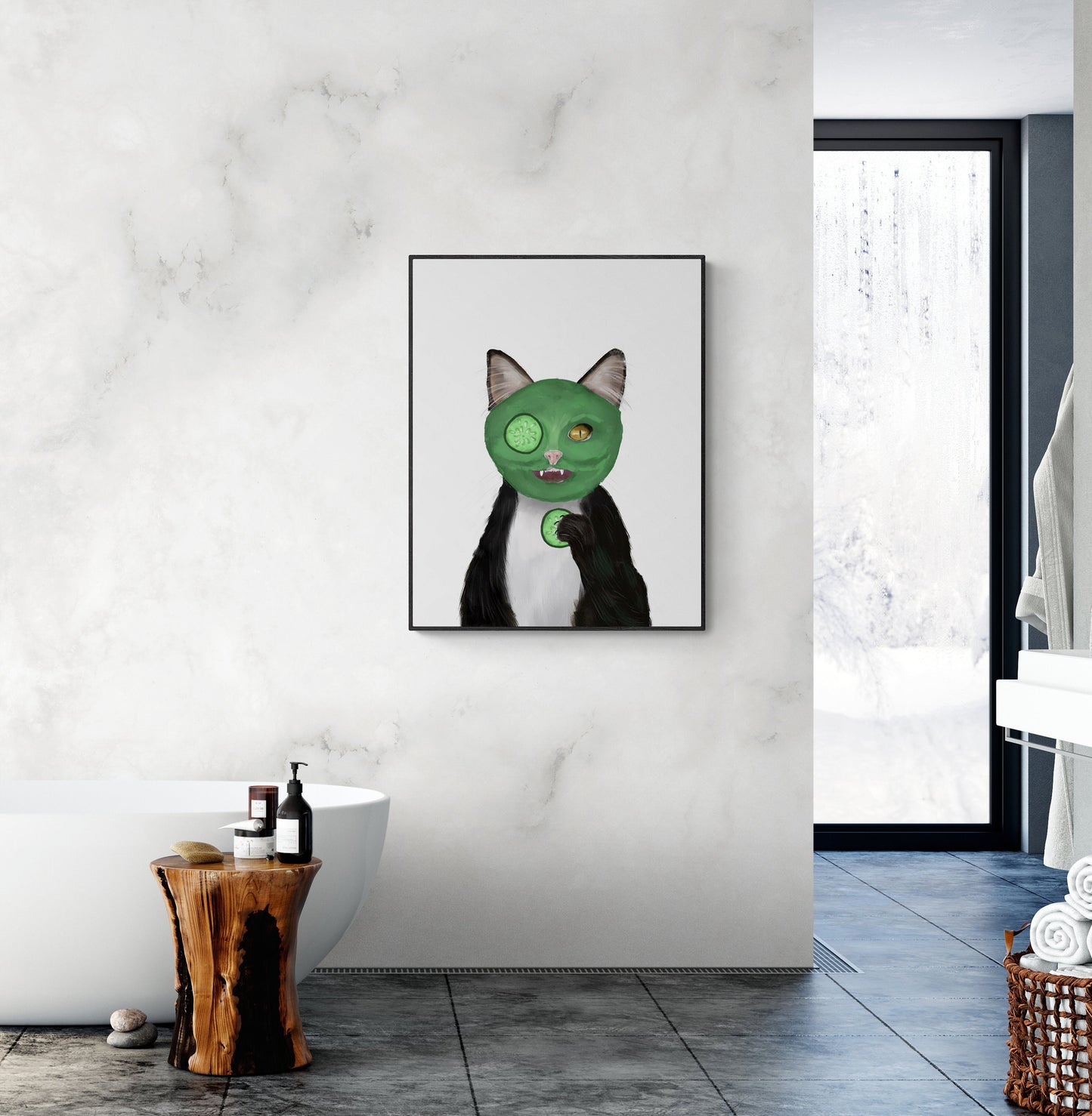 Feline Beauty: A Tuxedo Cat's Pampering Session Print
