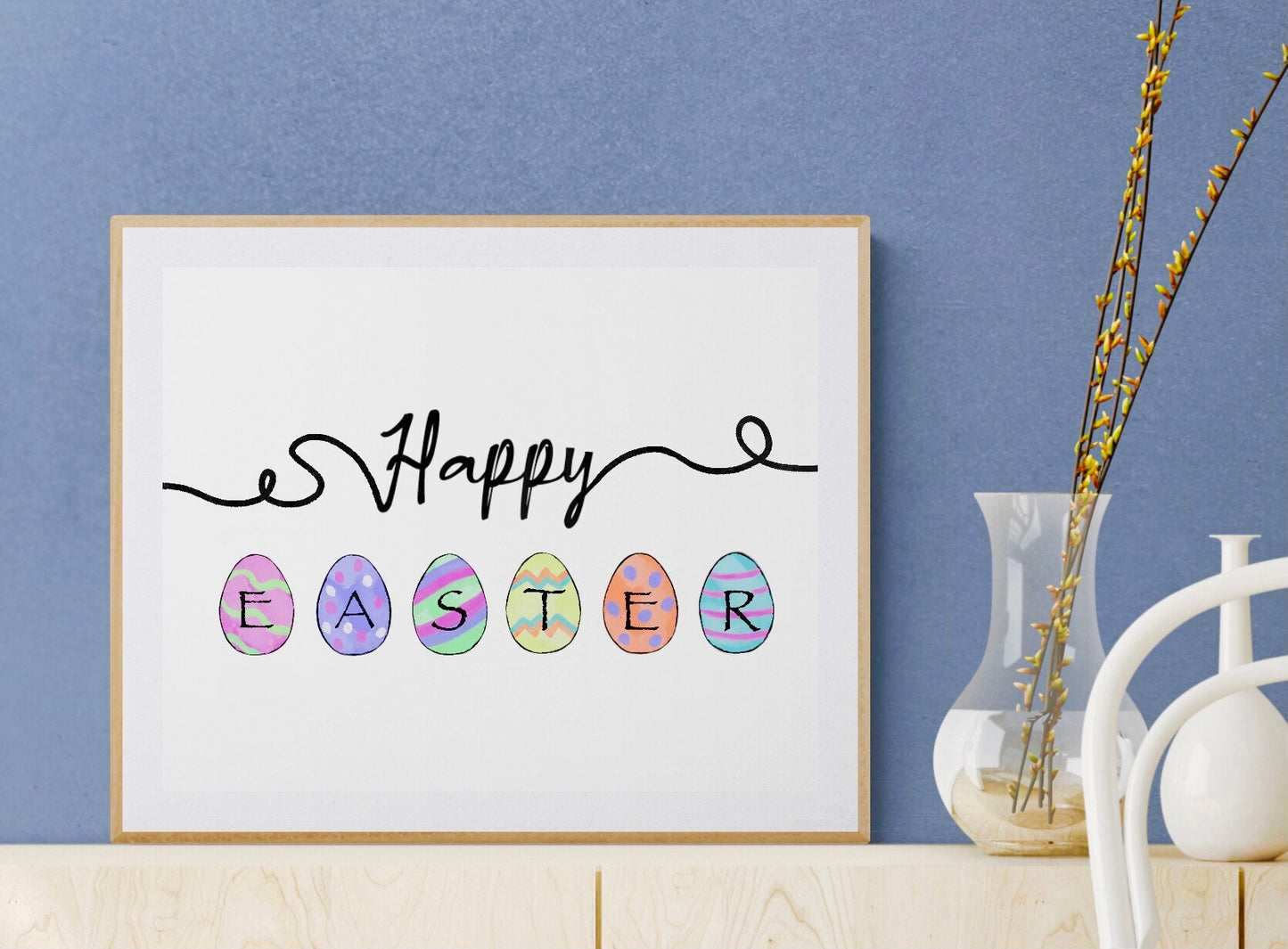 Easter Egg Print, Easter Home Decor, Happy Easter, Easter Wall Art, Holiday Decor, Easter Gift, Easter Bunny Wall Art, Easter Painting