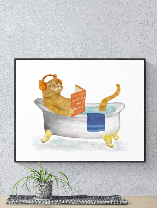 Orange And White Cat Bathing Print
