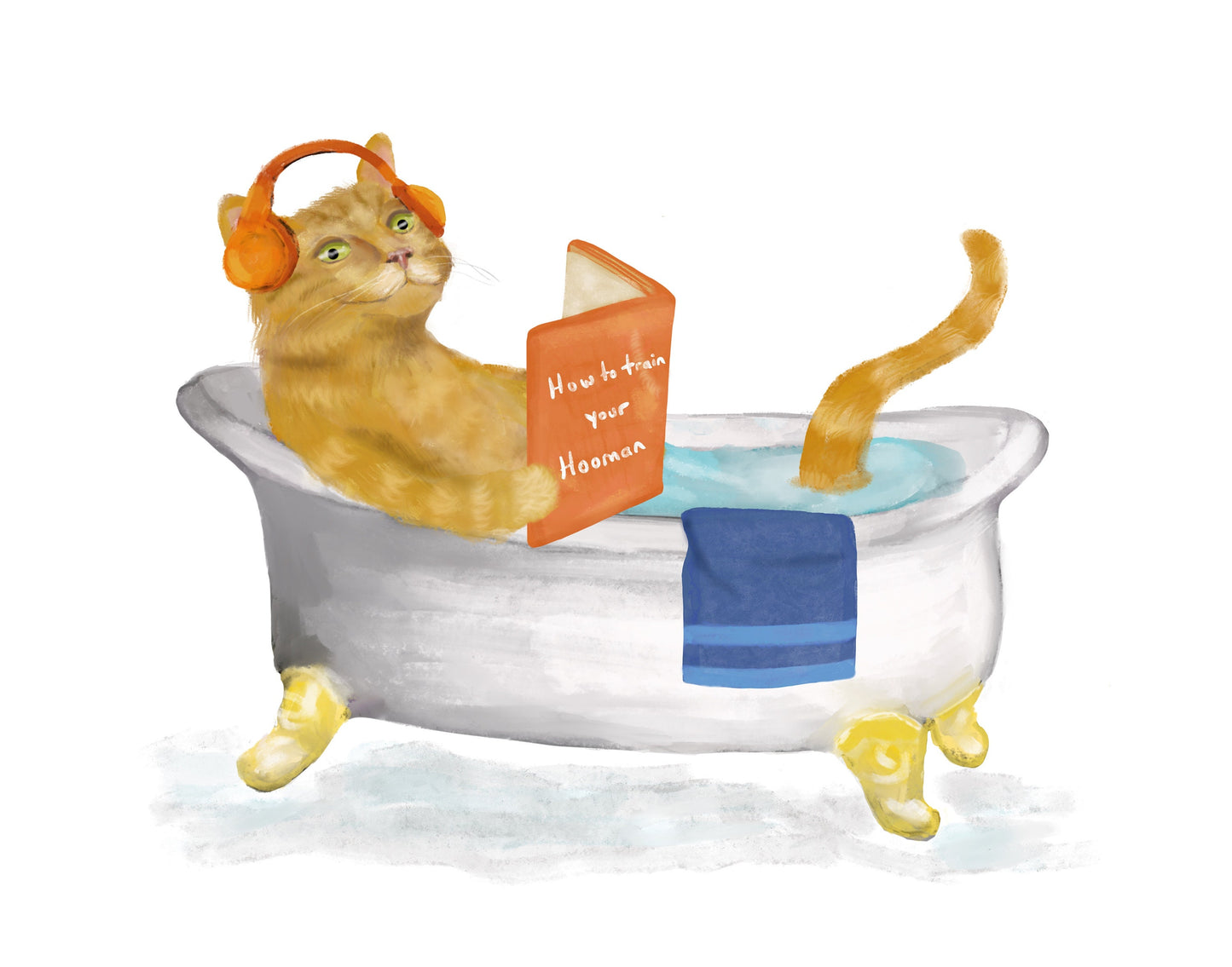 Orange And White Cat Bathing Print
