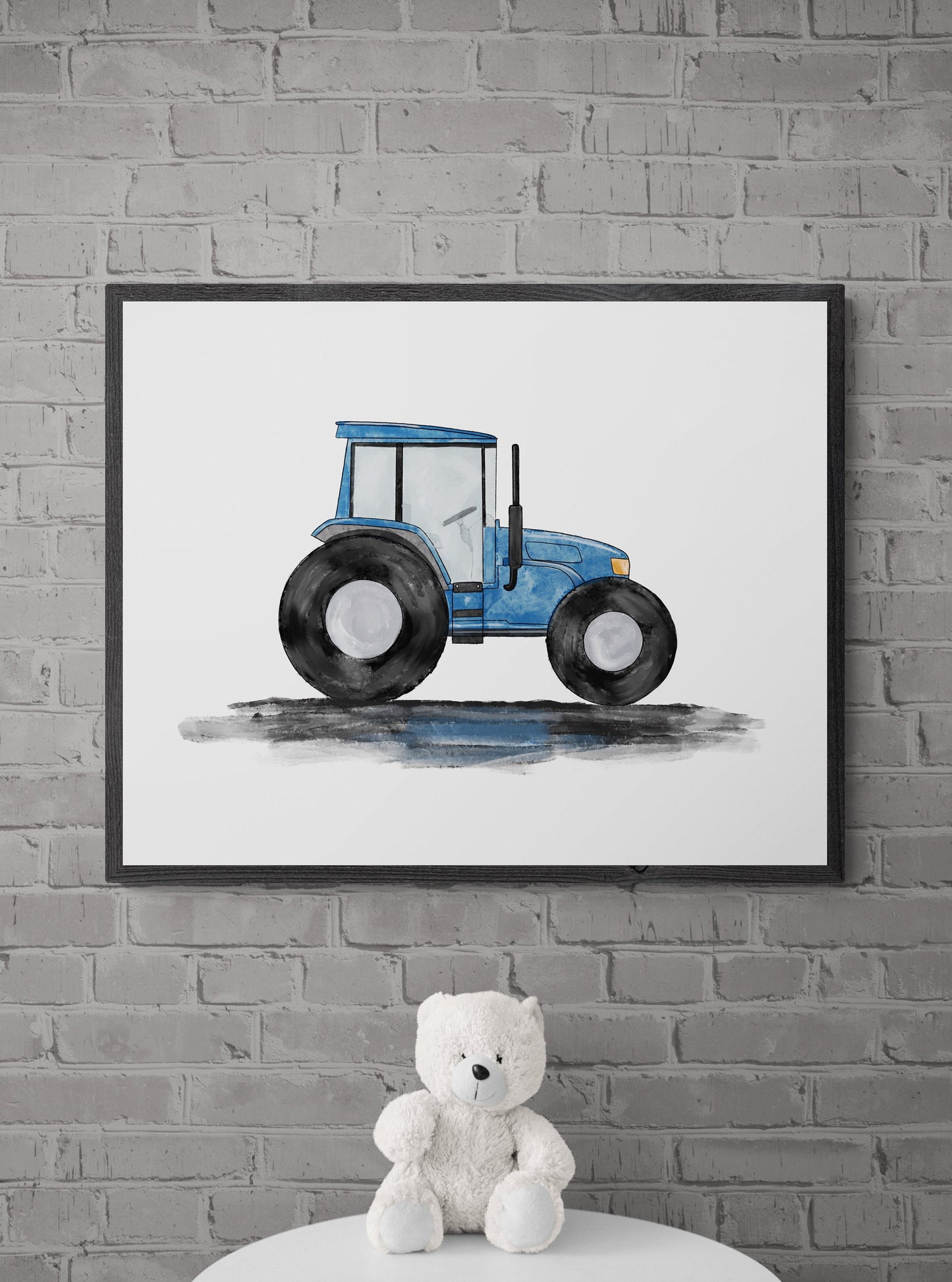 Original Blue Tractor Print, Blue Tractor Painting, Construction Nursery Art, Construction Vehicles Print, Kids Wall Art, Boys Nursery Gift