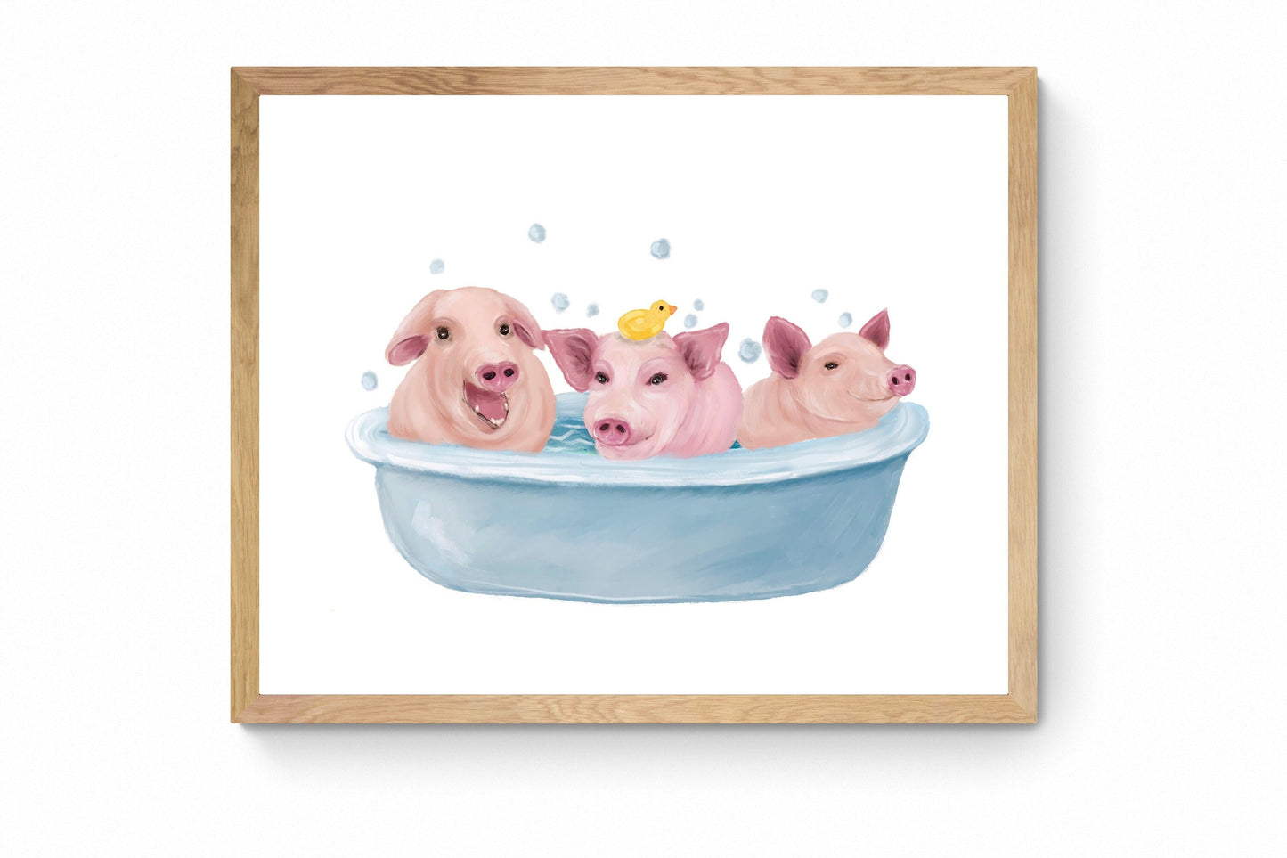 Happy Pigs Taking a Bath, Funny Bathroom Wall Art, Farm Animals in Tub, Piglets Bubble Bathing, Nursery Decor, Kids Wall Art
