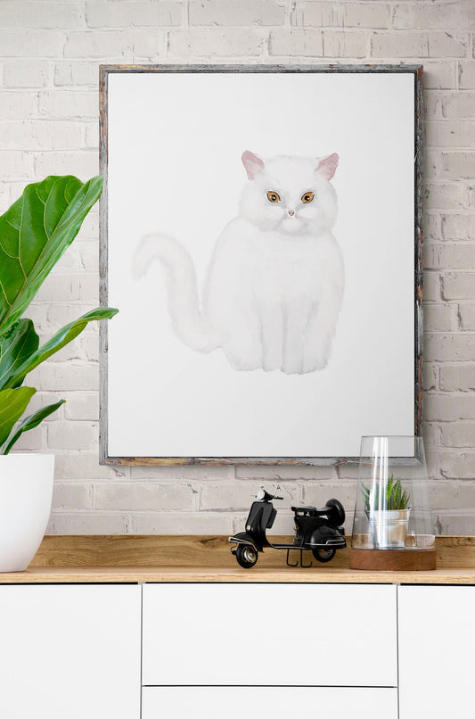 Fluffy White Cat Print