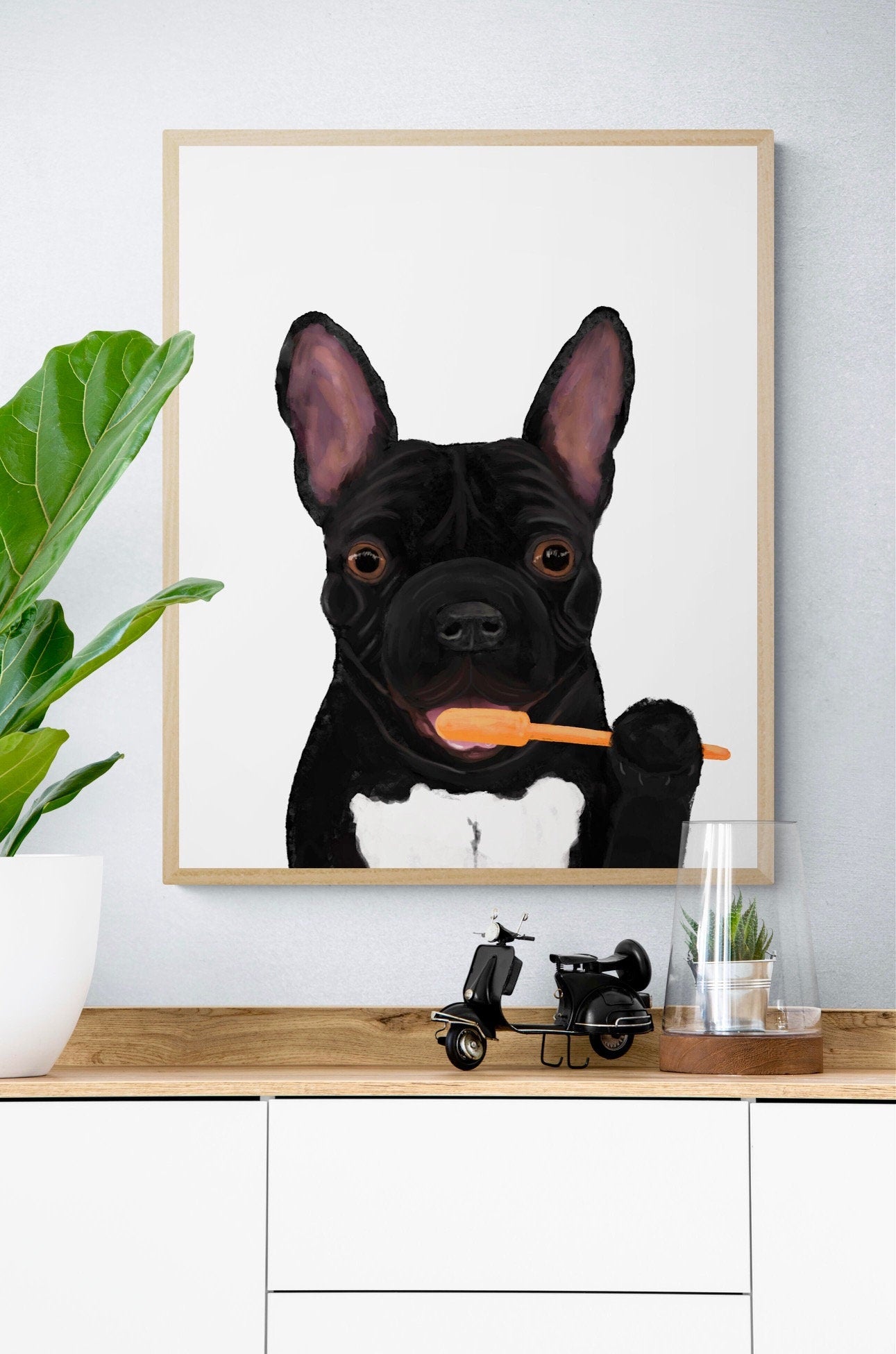 French Bulldog Brushing Teeth Print