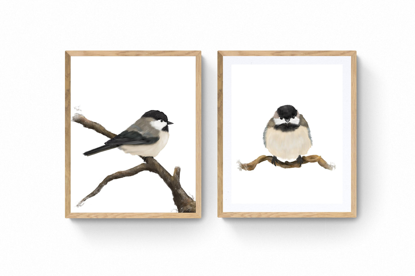 Set of 2 Chickadee Print, Bird Painting, Small Bird Art, Backyard Birds, Bird on Branch, Living Room Wall Art, Bird Watcher Gift, Home Decor