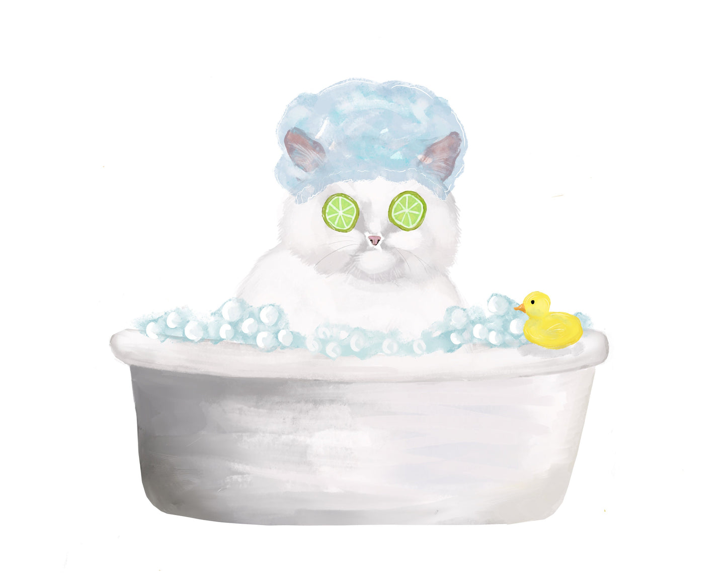 Bathing White Cat Print