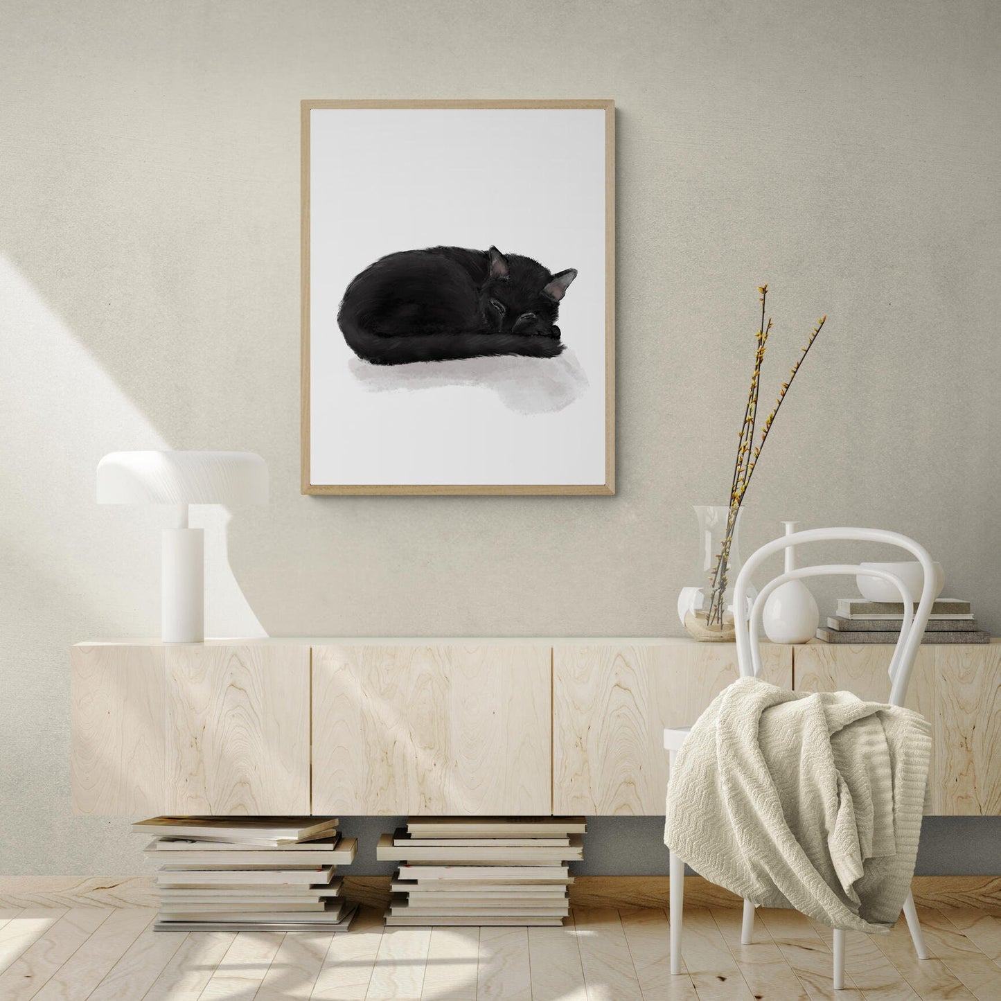 Sleeping Black Cat Print