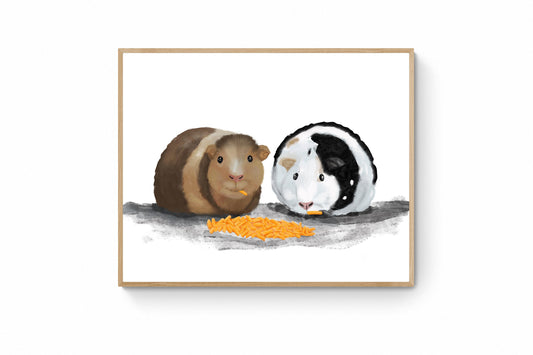 Guinea Pigs Eating Cheese Print, Guinea Pigs Portrait, Animal Art, Living Room Wall Art, Home Decor, Pet Illustration, Animal Lover Gift