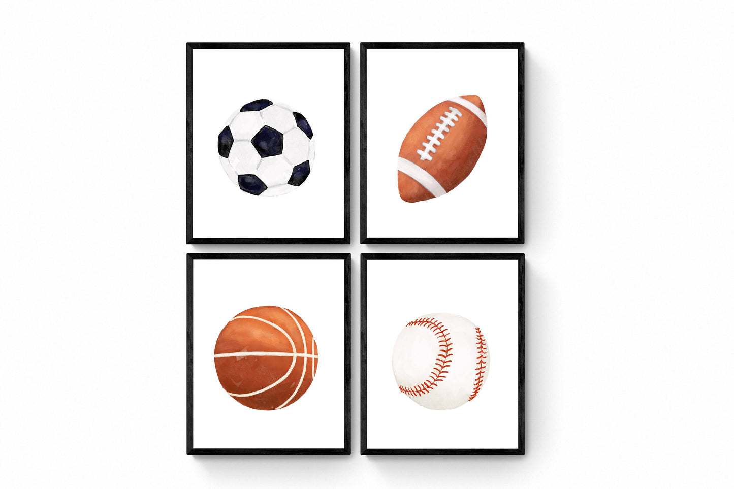 Set of 4 Sports Ball Prints, Sport Painting, Boys Room Wall Art, Girls Room Print, Kids Wall Art, Nursery Decor, Sports Lover Illustrations
