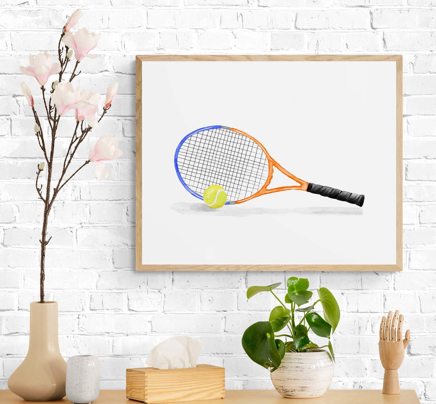 Tennis Racket Print, Sport Painting, Orange Racket Wall Art, Girls Boys Room Print, Kids Wall Art, Nursery Decor, Sports Lover Drawing