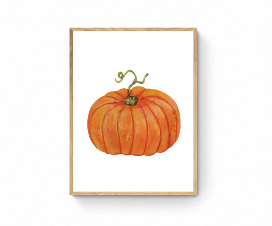 Pumpkin Print, Halloween Pumpkin Painting, Fall Decor, Living Room Home Art, Holiday Wall Art, Orange Pumpkin Illustration, Autumn Wall Art