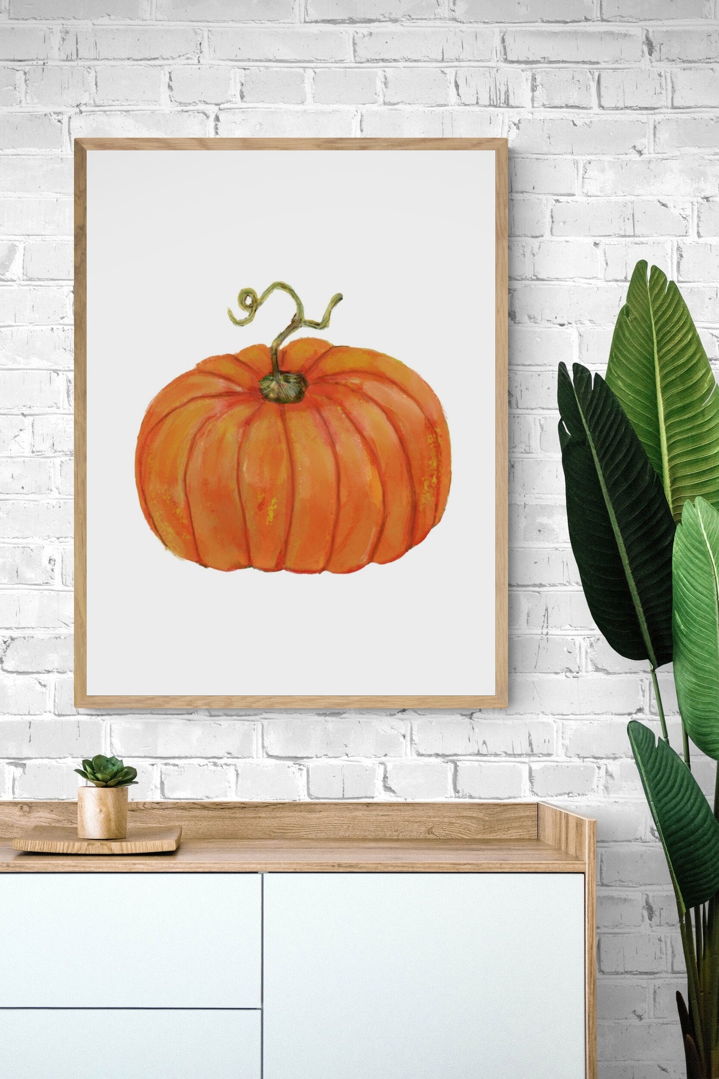 Pumpkin Print, Halloween Pumpkin Painting, Fall Decor, Living Room Home Art, Holiday Wall Art, Orange Pumpkin Illustration, Autumn Wall Art
