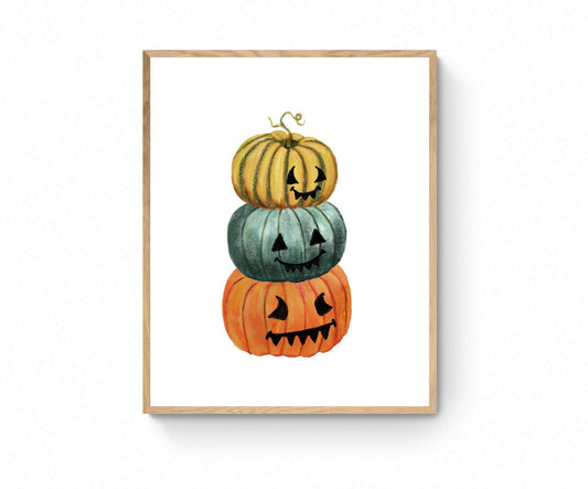 Colorful Halloween Pumpkins Print, Fall Decor, Living Room Home Art, Holiday Wall Art, Pumpkin Illustration, Autumn Wall Painting