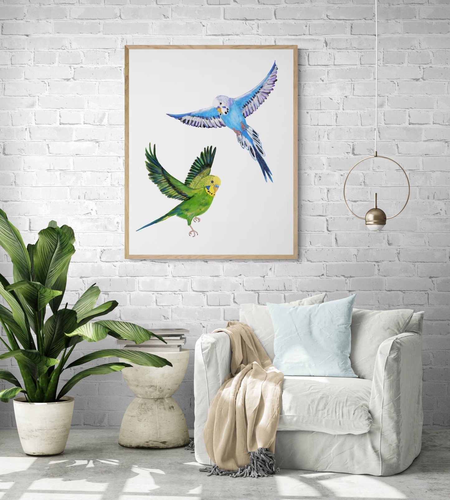 Flying Blue and Green Parakeet, Flying Budgies, Bird Memorial, Tropical Bird Art, Bird Lover Gift, Bird Wall Artwork, Bird Illustration