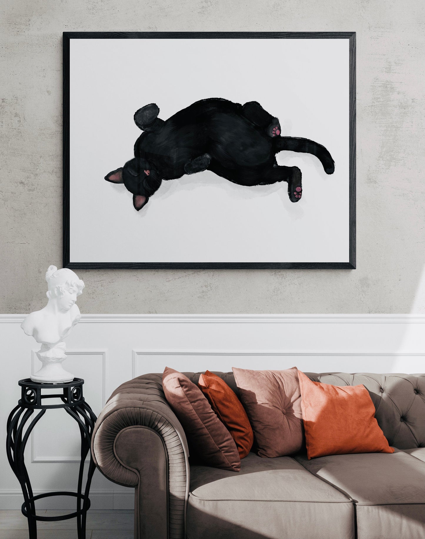 Sleeping Black Cat Print, Sleeping Cat Artwork, Sleeping Black Cat Art, Cat Illustration, Home Decor, Sleeping Cat Painting, Cat Lover