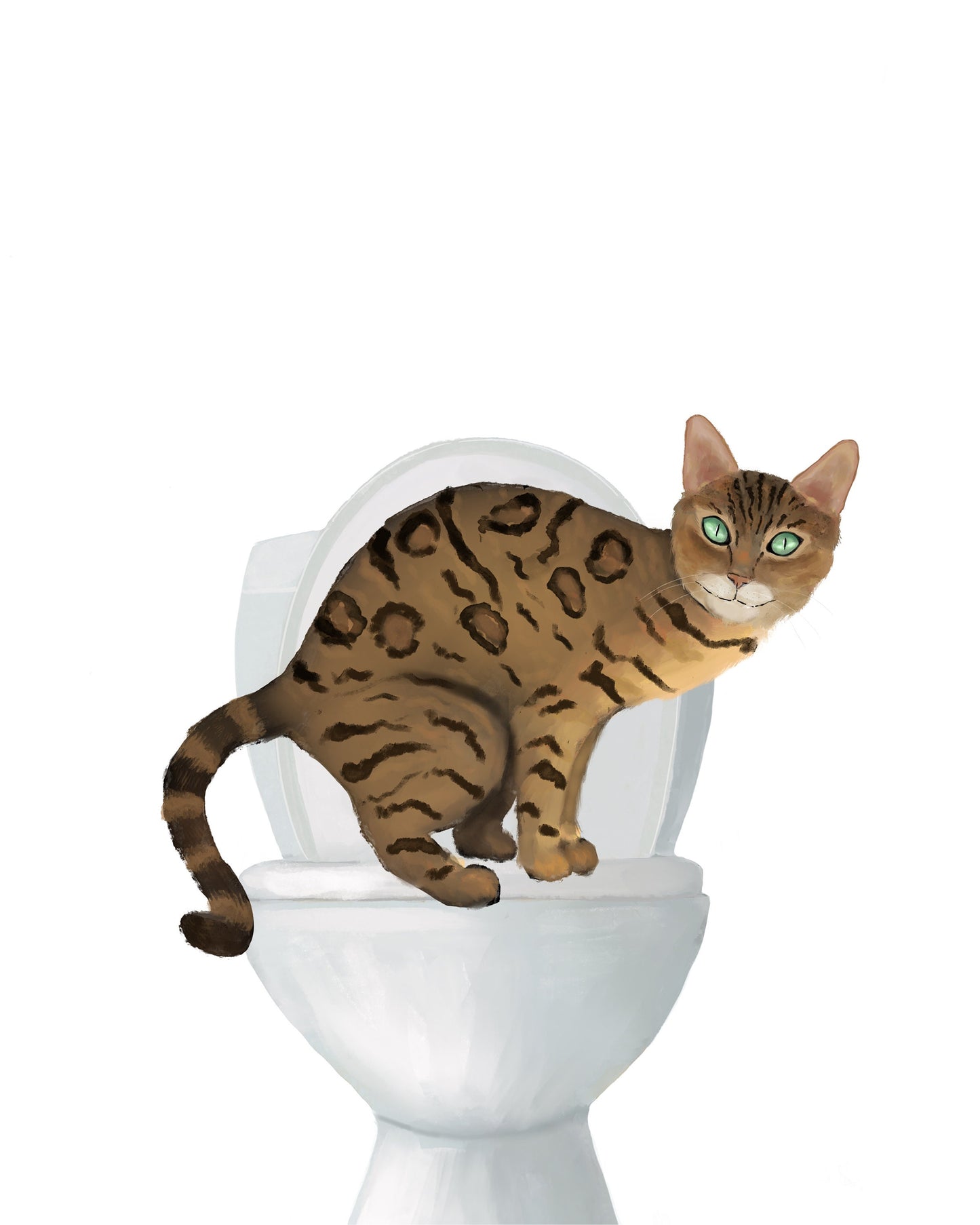 Set of 5 Gold Bengal Cat Bathroom Wall Art, Bathroom Wall Decor Set, Cat In Bath Art, Cat On Toilet Print, Cat Lover Gift