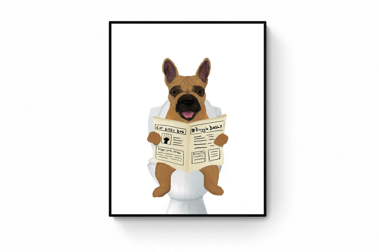 Brown French Bulldog On Toilet Print, Dog On Toilet Art, Bathroom Art, Bathroom Dog Painting, Frenchie On Toilet Print, Dog Lover Gift