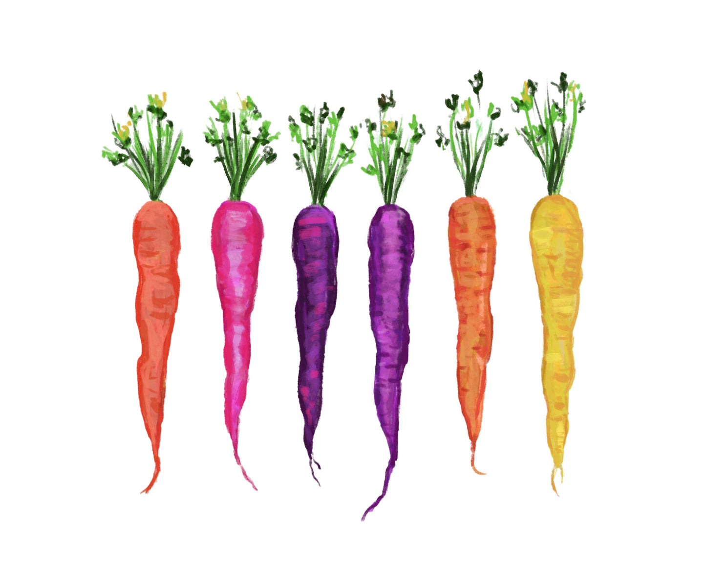 Colorful Carrots Print, Carrot Painting, Vegetable Decor, Kitchen Wall Art, Carrot Bunch Illustration, Food Wall Art