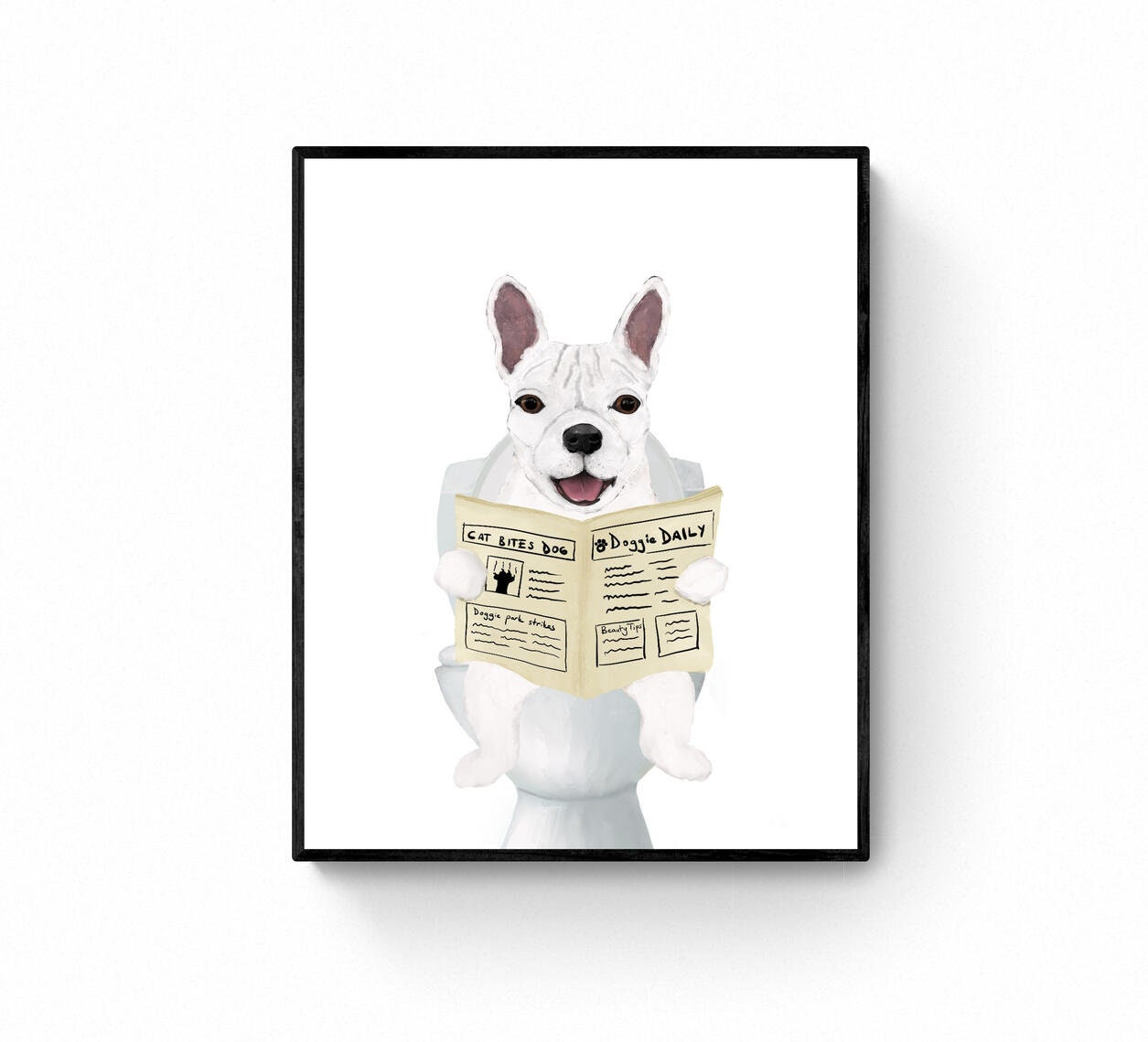 White French Bulldog On Toilet Print, Dog On Toilet Art, Bathroom Art, Bathroom Dog Painting, Frenchie On Toilet Print, Dog Lover Gift