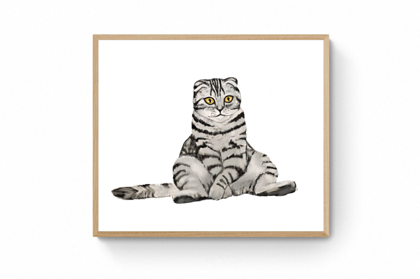 Scottish Fold Tabby Cat Print, Original Gray Cat Painting, Gray Cat Art, Kitten Painting, Cat Lover Gift, Living Room Wall Art