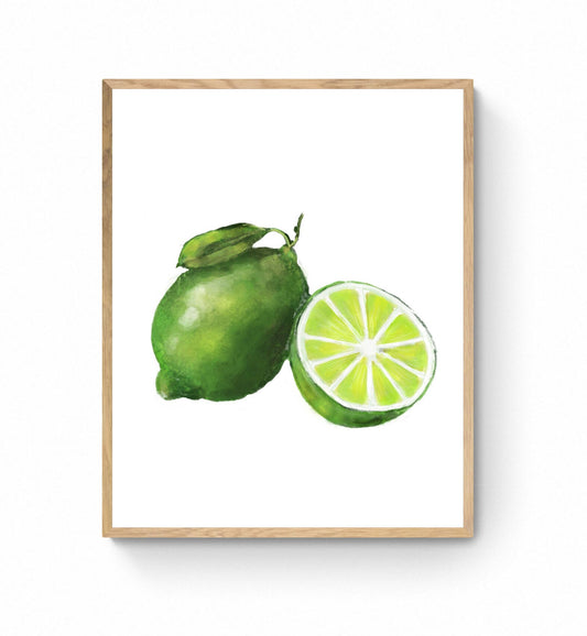 Lime Art Print, Fresh Lime Wall Art, Kitchen Wall Hanging, Dining Room Decor, Citrus Painting, Fruit Illustration, Farmhouse Wall Decor