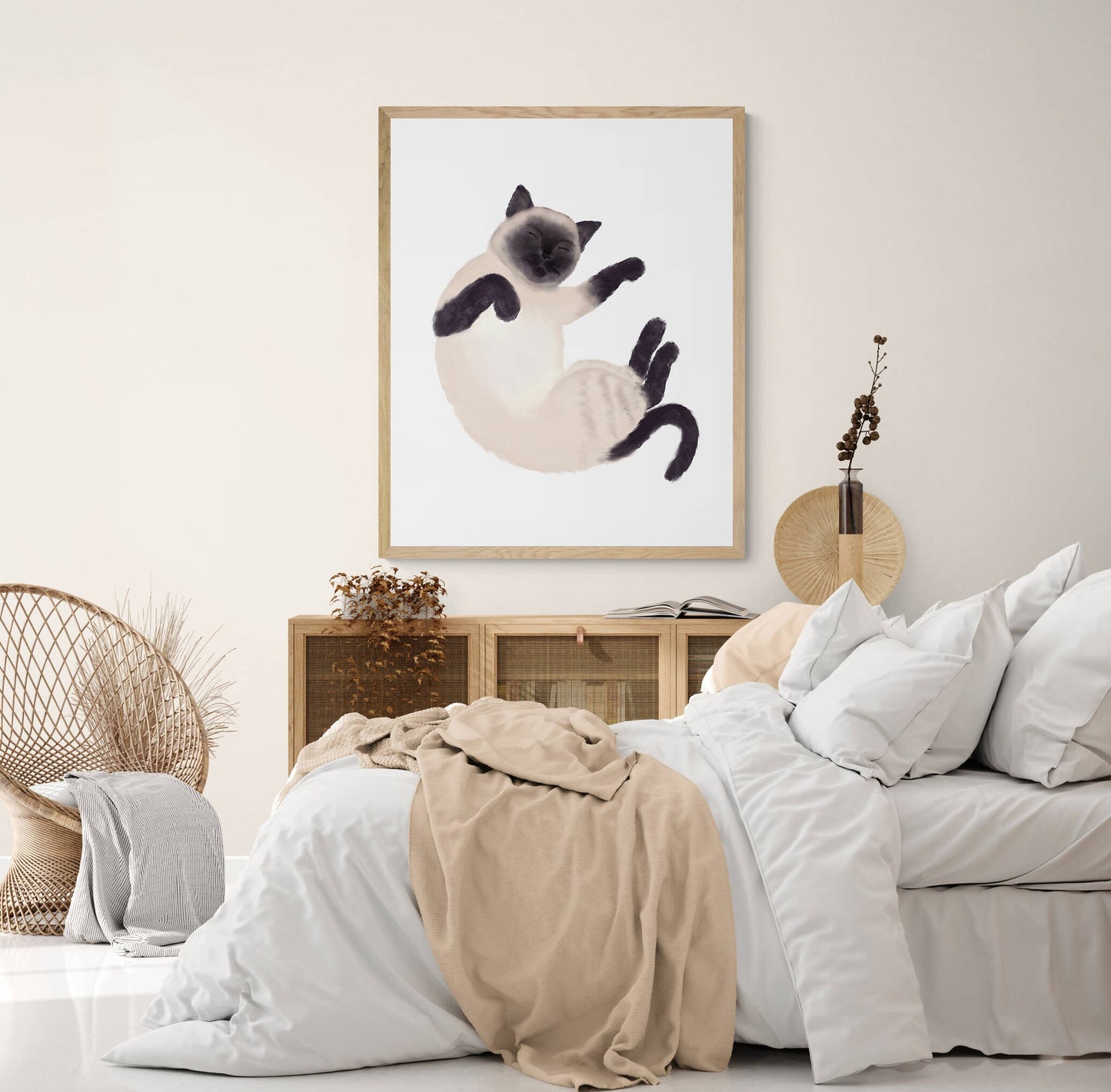 Sleeping Siamese Cat Print, Sleeping Cat Print, Sleeping Siamese Art, Cat Illustration, Home Decor, Sleeping Cat Painting, Animal Memorial