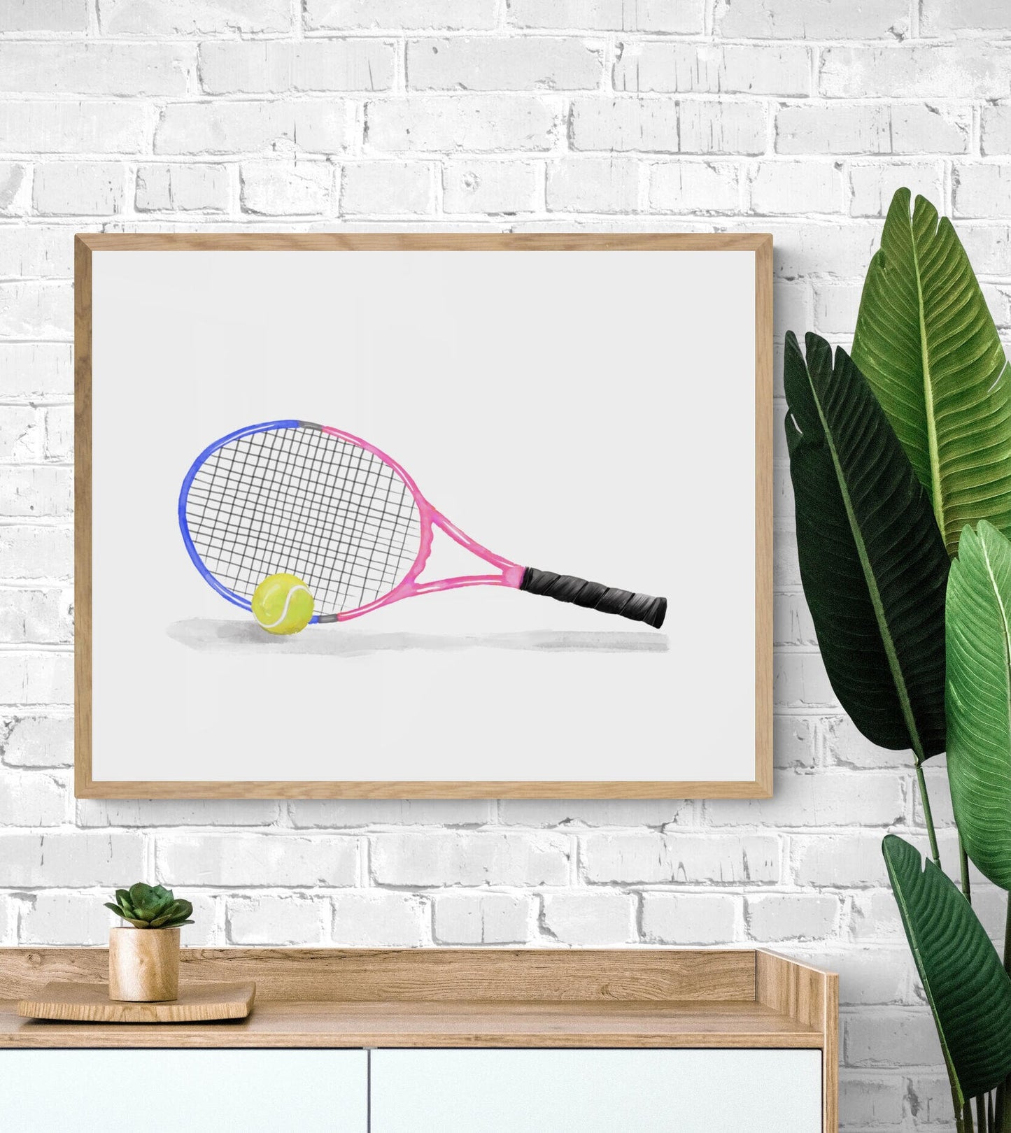 Tennis Racket Print, Sport Painting, Pink Racket Wall Art, Girls Room Print, Kids Wall Art, Nursery Decor, Sports Lover Drawing