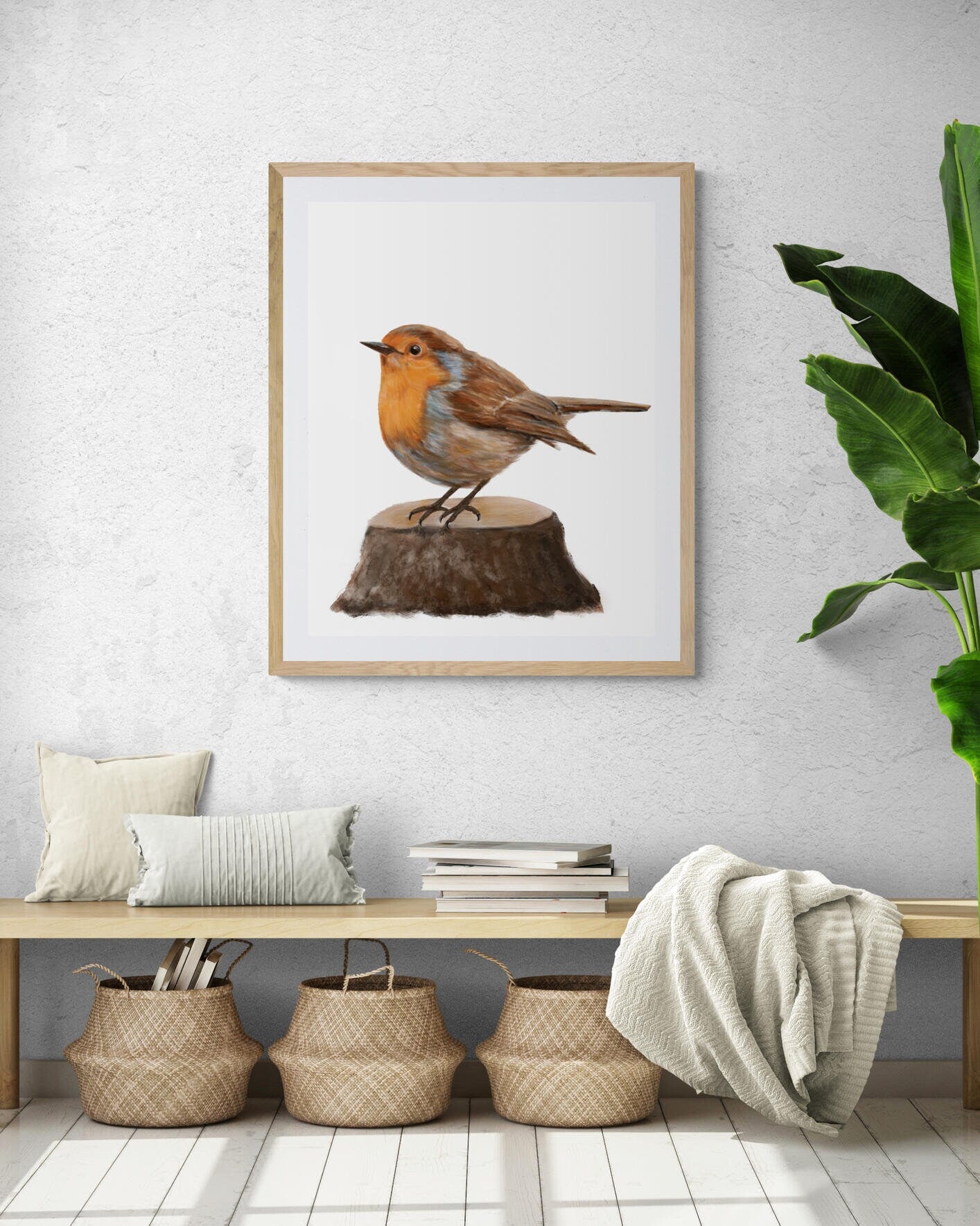 Robin Bird Print, Robin Bird Painting, Red Bellied Bird Print, Robin Holiday Print, Living Room Wall Art, Bird Print Gift, Mom Gift