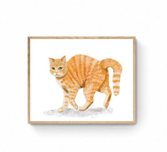 Scared Orange Cat Print, Halloween Tabby Cat Artwork, Feral Cat Drawing, Cat Illustration, Defensive Ginger Cat Painting, Holiday Wall Art