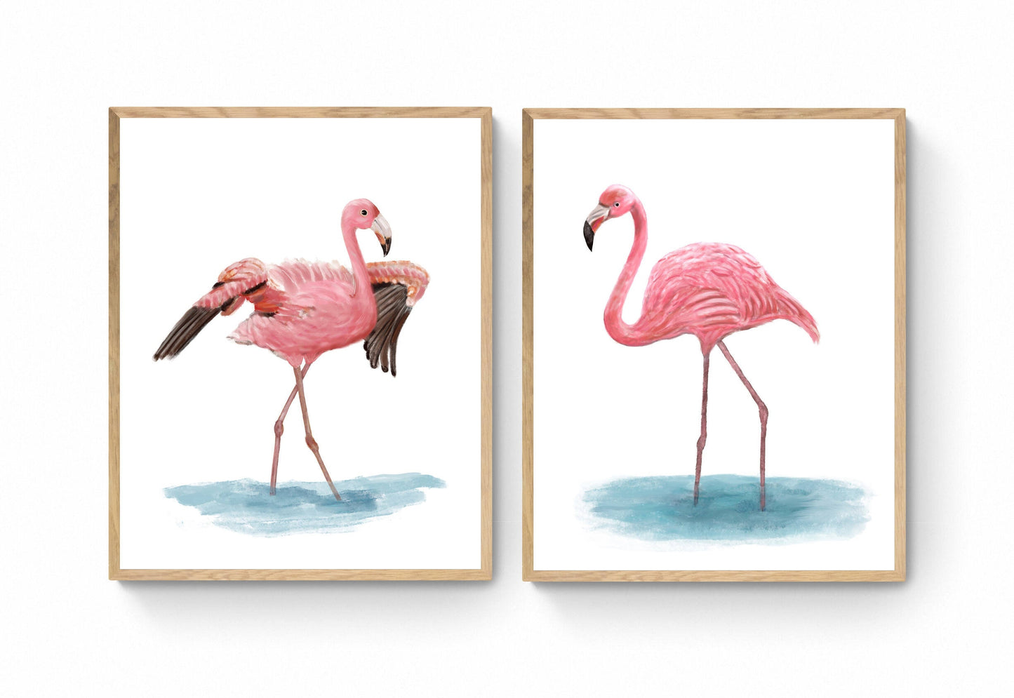 Set of 2 Pink Flamingo Flapping Wings Print, Flamingo Flapping Wings Print, Beach House Wall Art, Living Room Wall Art, Flamingo Art Print