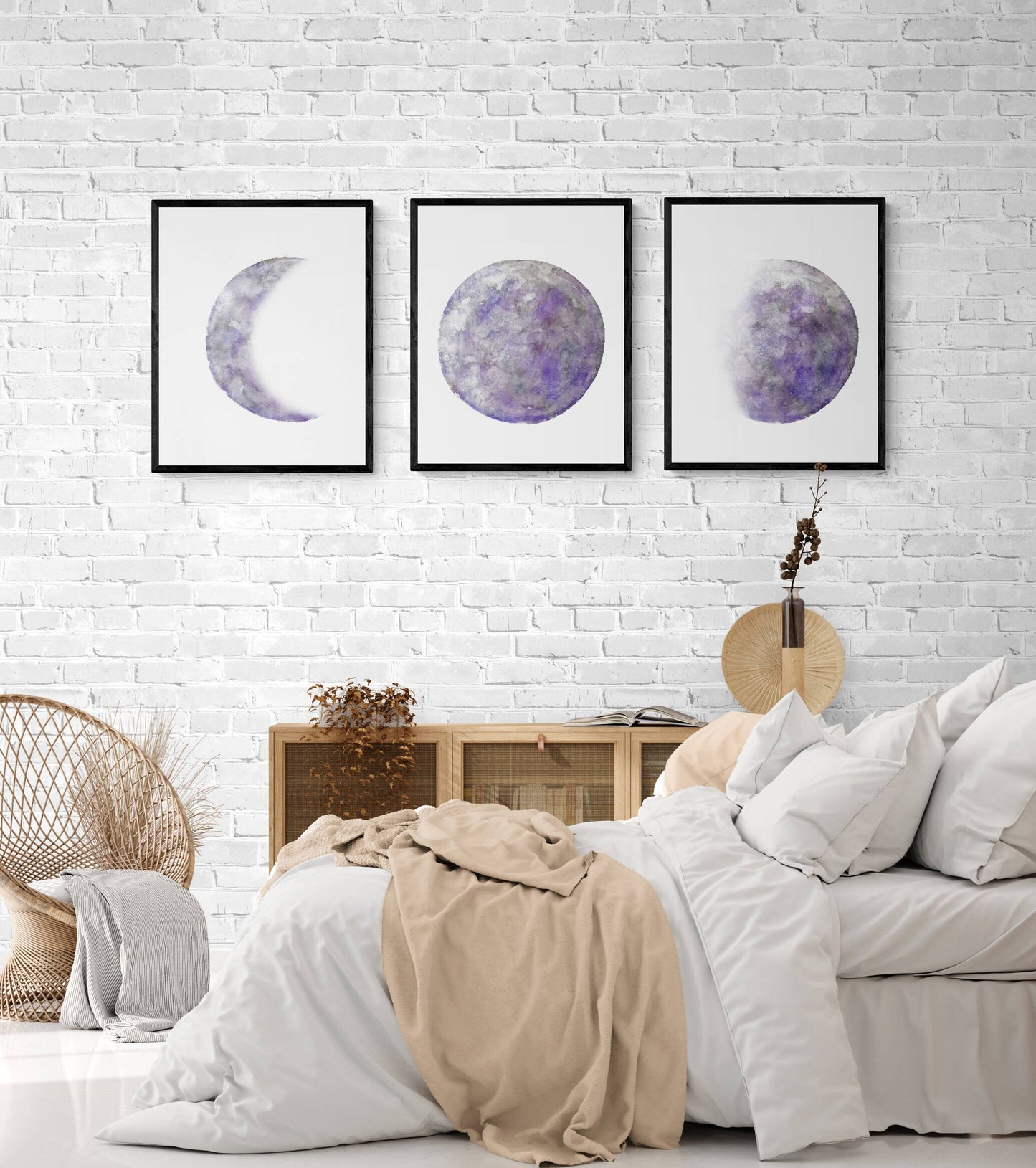 Moon Phases Set of 3 Prints, Purple Moon Poster, Galaxy Artwork, Home Wall Decor, Modern Art, Bedroom Wall Decor, Lunar phase, Space Art