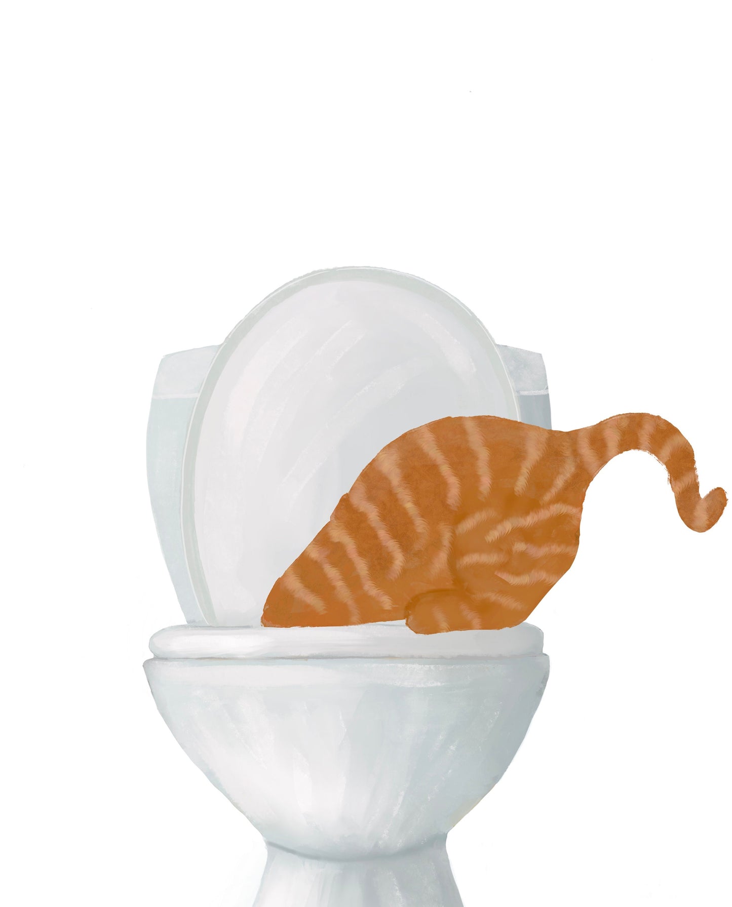 Ginger Cat Drinking Water From Toilet Print, Fat Orange Cat Art, Bathroom Decor, Bathroom Cat Painting, Kitty Licking Water From Toilet Art