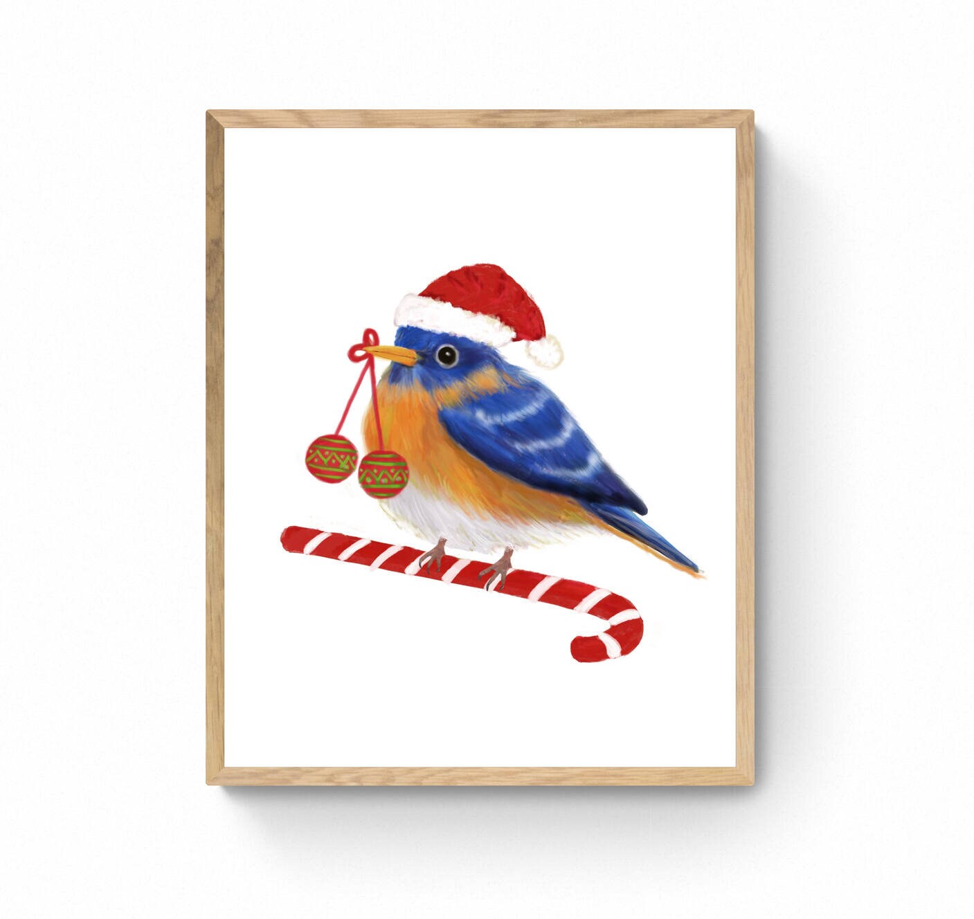 Christmas Bluebird Print, Winter Bird Christmas Art, Bluebird Gift, New Years Bird Art, Winter Home Decor, Christmas Animals, Bird Portrait