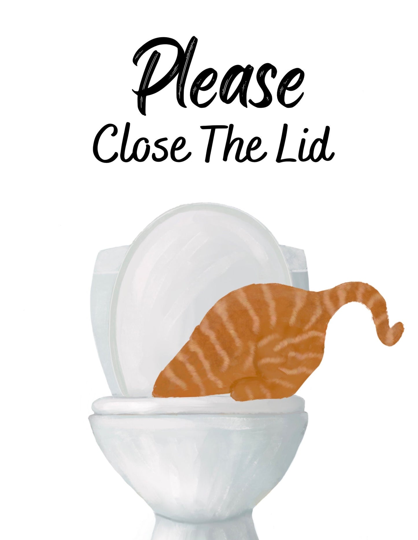 Orange Cat Drinking Water From Toilet Sign, Fat Ginger Cat Art, Bathroom Decor, Bathroom Cat Painting, Kitty Licking Water From Toilet Print