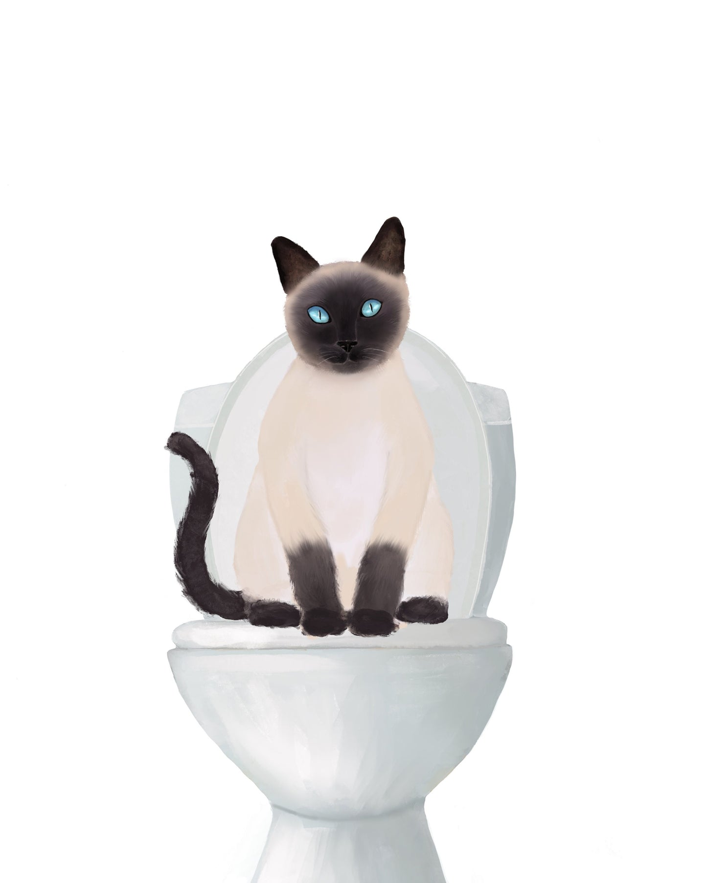 Siamese Cat Bathroom Art Set of 6, Bathroom Wall Decor Set, Cute Black Cat In Bath Art, Cat On Toilet Print, Cat Lover Gift, Cat Spa Day