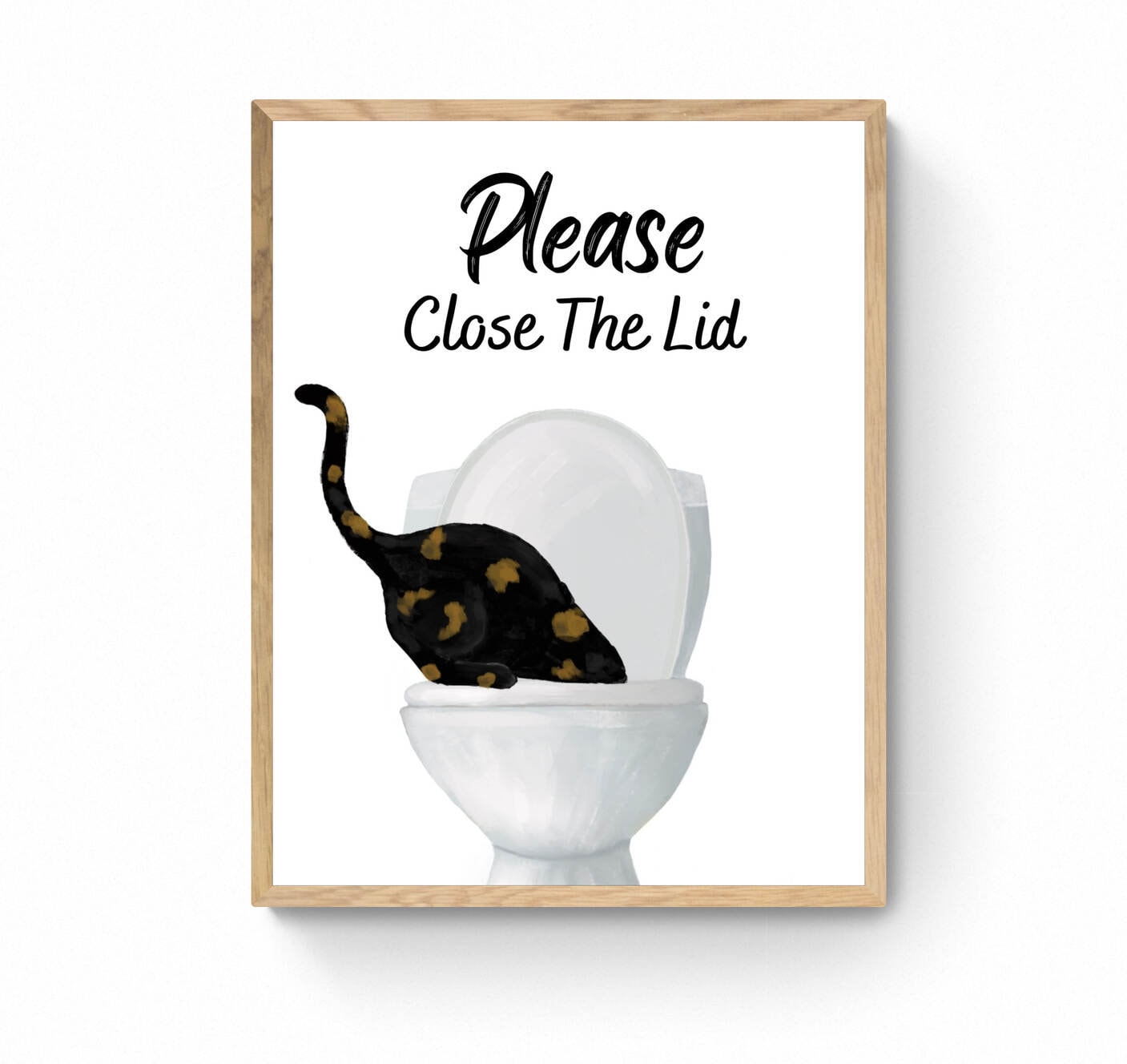 Tortoiseshell Cat Drinking Water From Toilet Sign, Fat Tortie Cat Print, Bathroom Decor, Cat Painting, Kitty Licking Water From Toilet Art,