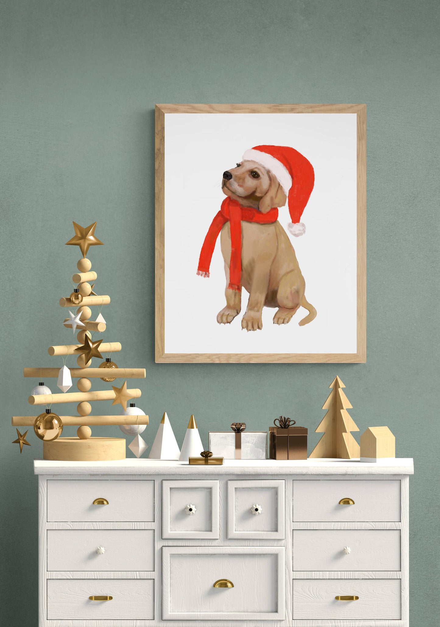 Christmas Labrador Print, Winter Dog Christmas Art, Labrador Gift, New Years Dog Art, Winter Home Decor, Christmas Animals, Puppy Portrait