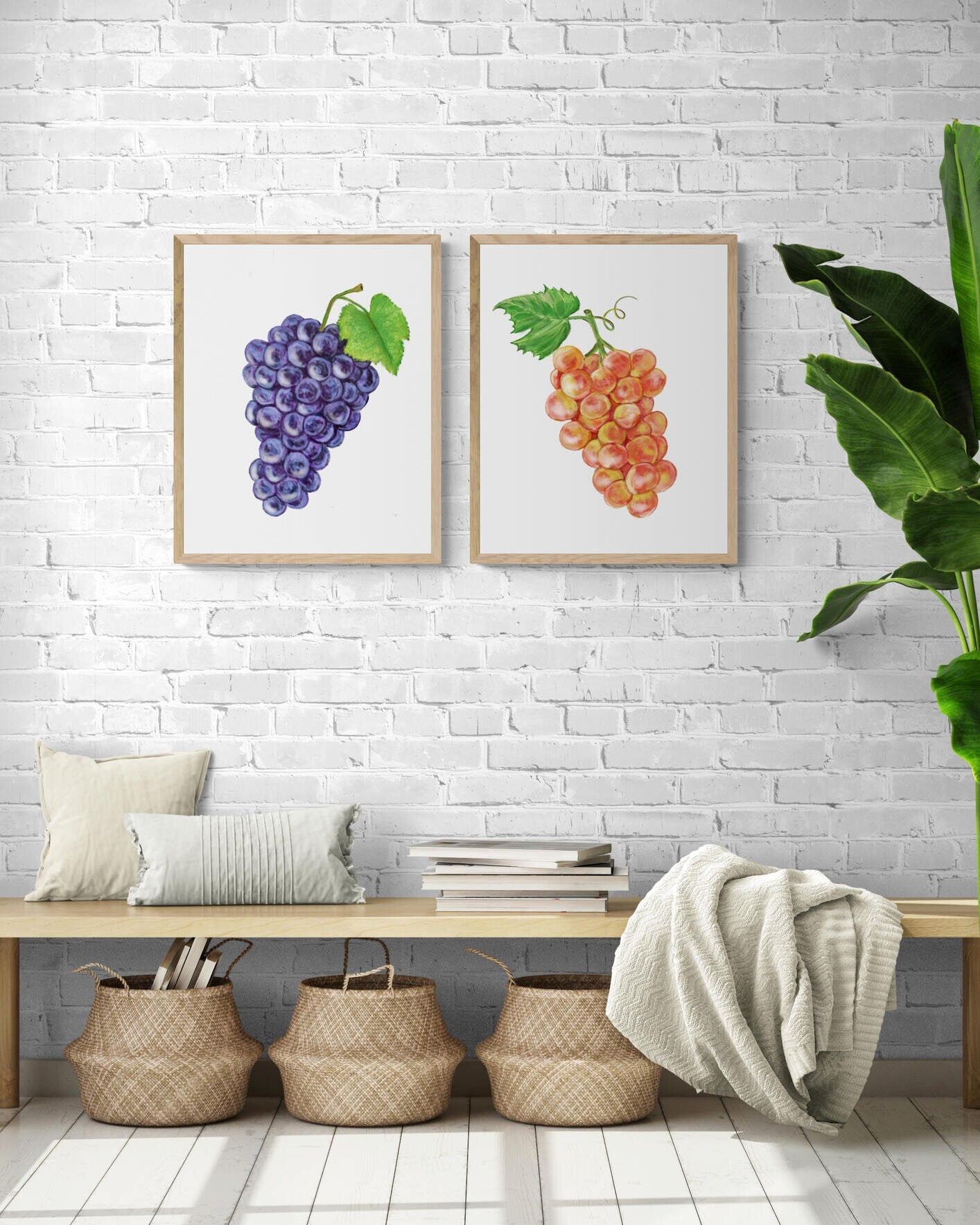 Pink and Black Muscat Grape Art Print, Wine Art, Kitchen Wall Painting, Dining Room Decor, Fruit Illustration, Farmhouse Wall Decor