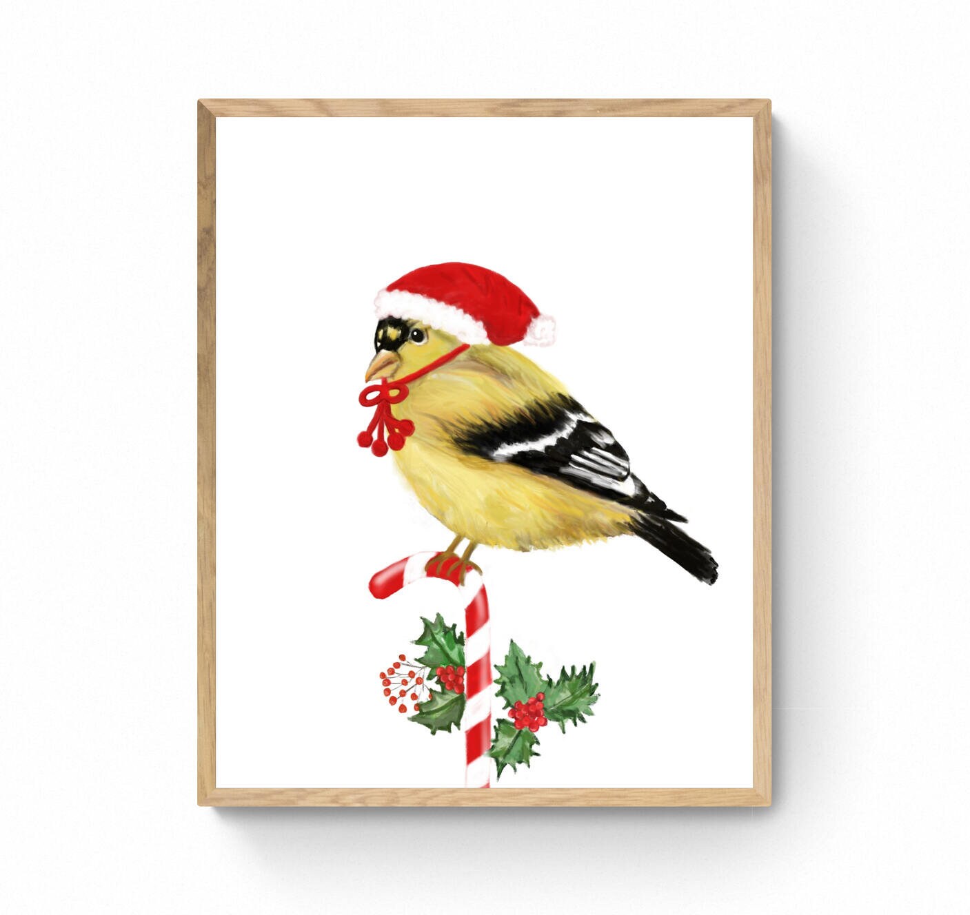 Christmas Goldfinch Print, Winter Christmas Art, Goldfinch Gift, New Years Bird Art, Winter Home Decor, Christmas Animals, Bird Portrait