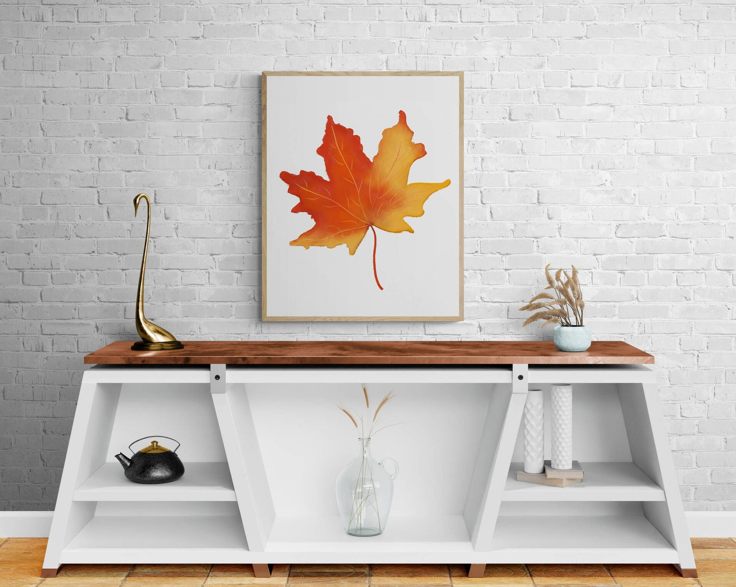 Autumn Leaves Print, Autumn Painting, Fall Decor, Living Room Home Art, Holiday Wall Art, Leaf Illustration, Housewarming Gift