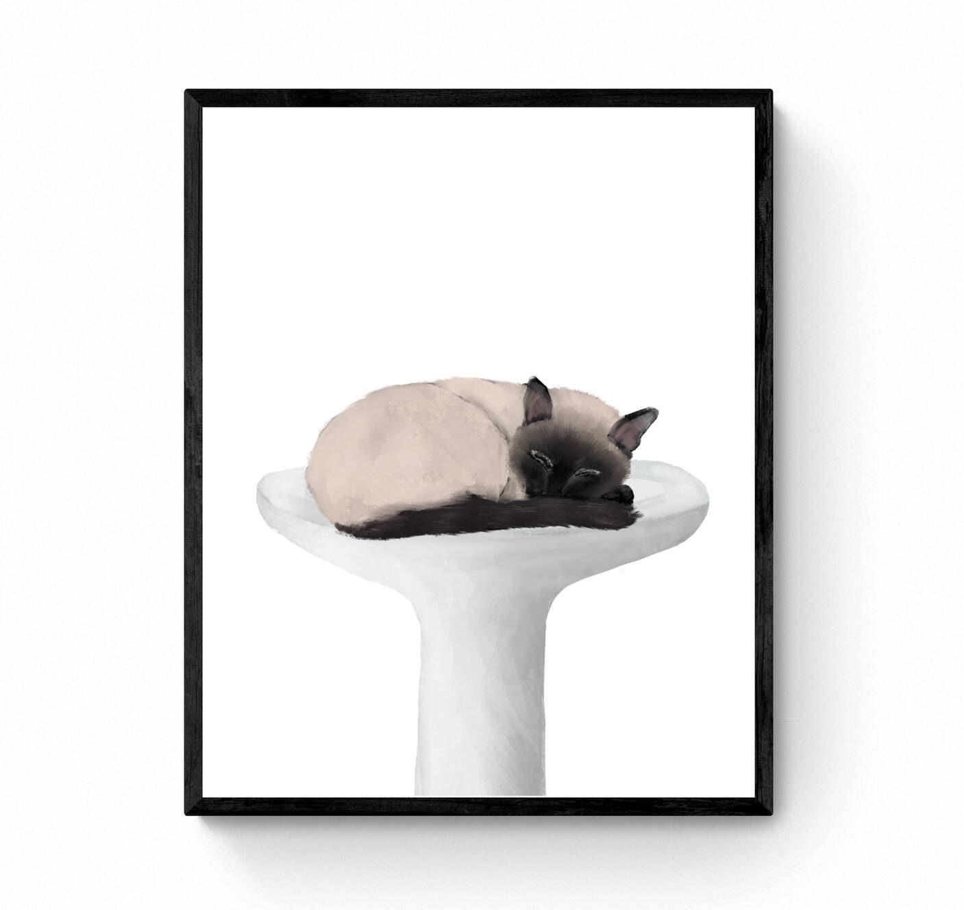 Siamese Cat Sleeping In Sink Art, Siamese Cat In Bath Print,  Siamese Kitten Art, Cat Illustration, Home Wall Decor, Spa Painting, Cat Lover