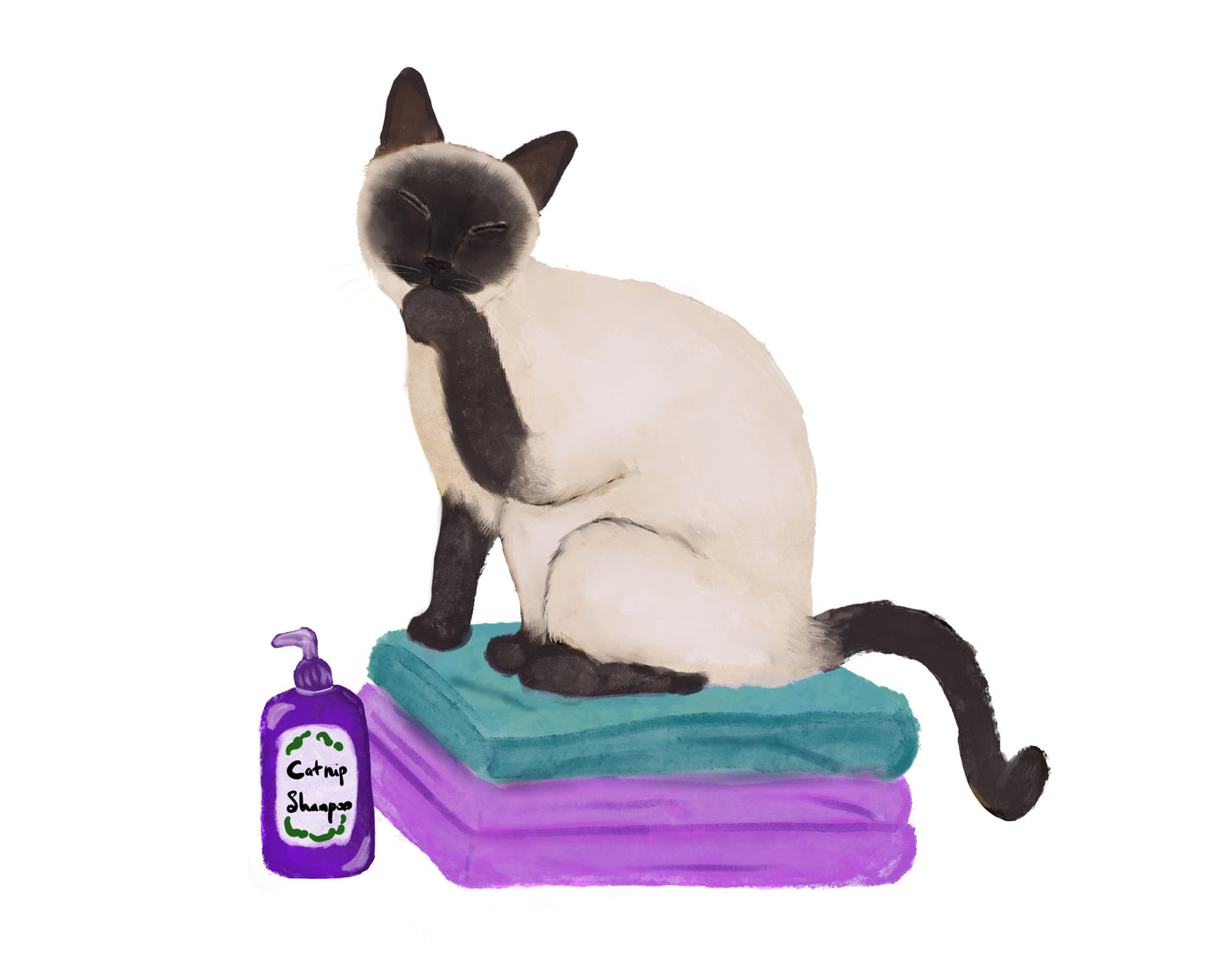 Siamese Cat on Laundry Print, Siamese Cat Sitting on Folded Linens, Laundry Wall Art, Cat Illustration, Home Decor, Cat Memorial