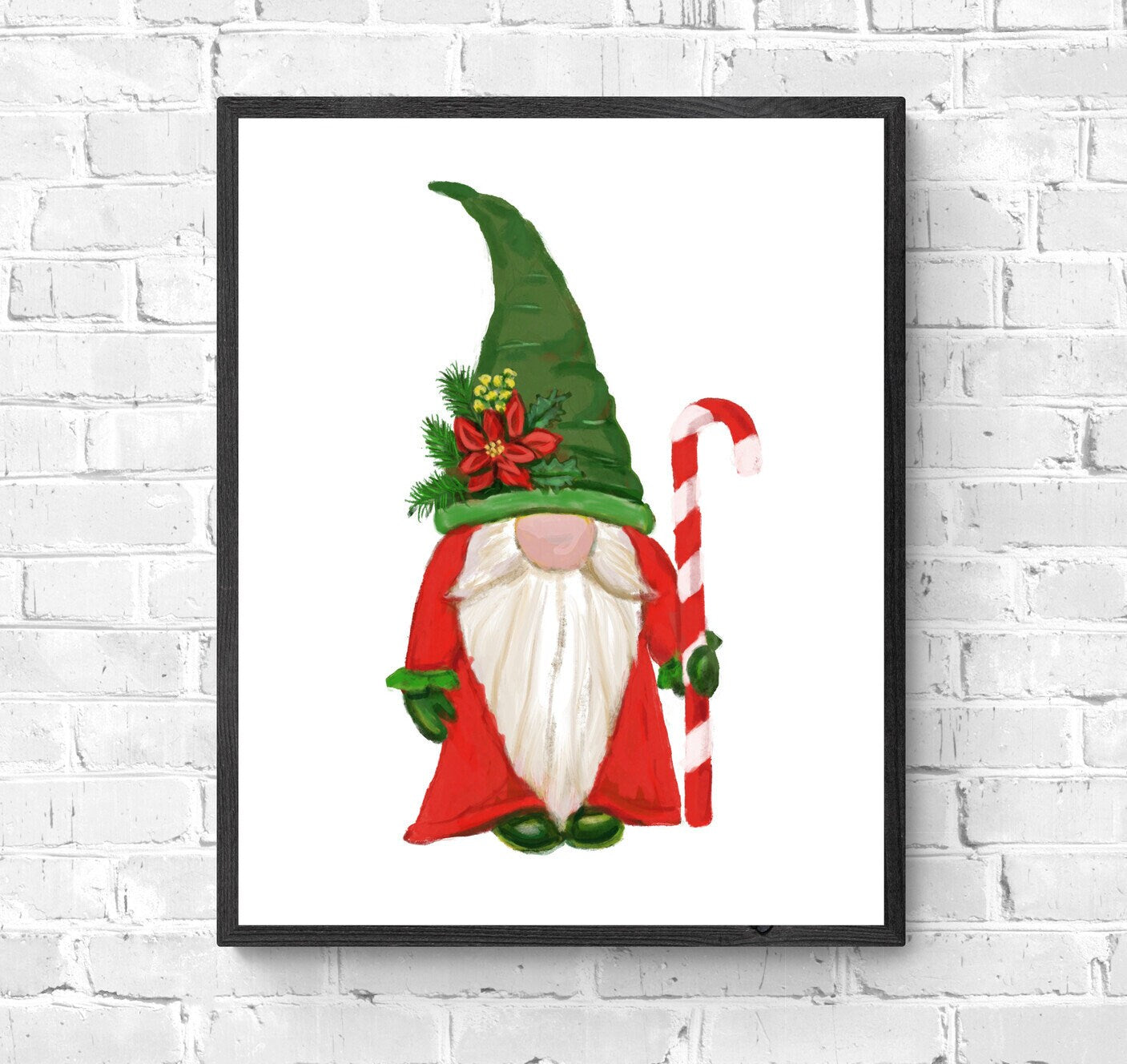 Christmas Gnome Print, Winter Christmas Art, Gnome Gift, New Years Art, Winter Home Decor, Xmas Gnome, Bird Portrait