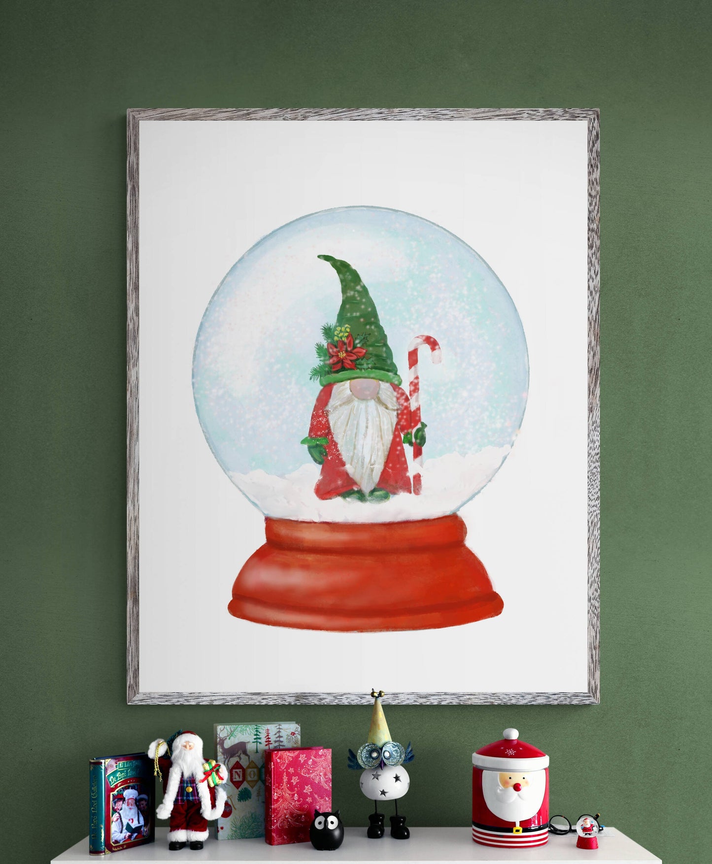 Christmas Gnome Snow Globe Print, Winter Christmas Art, Gnome Gift, New Years Art, Winter Home Decor, Xmas Snow Globe, Unique Wall Art