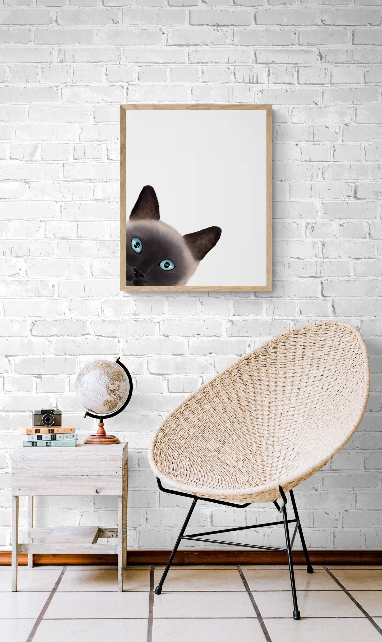Personalized Siamese Cat Peeking Wall Art, Cute Cat Art Print, Siamese Kitten Painting,  Cat Portrait, Cat Memorial, Cat Lover Gift