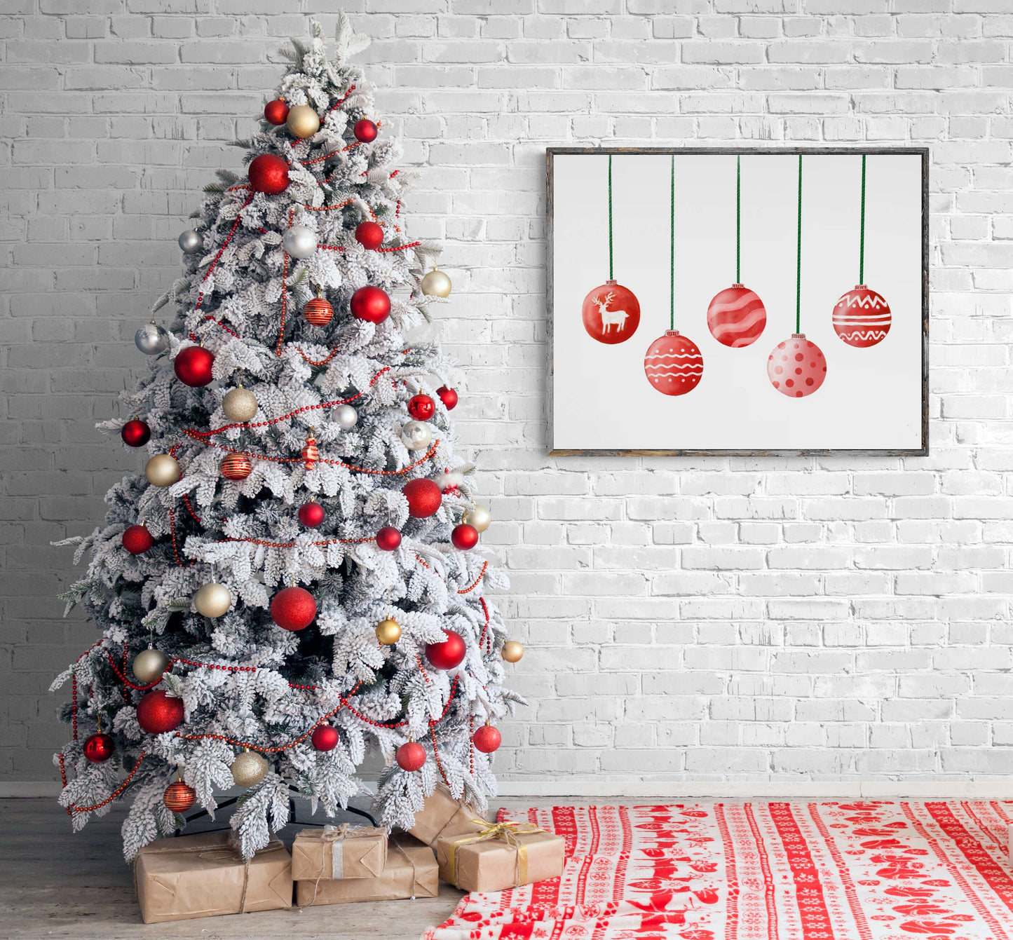 Christmas Ornaments Print, Winter Christmas Art, Merry Christmas Artwork, New Years Home Decor, Winter Home Decor, Xmas Holiday Decoration