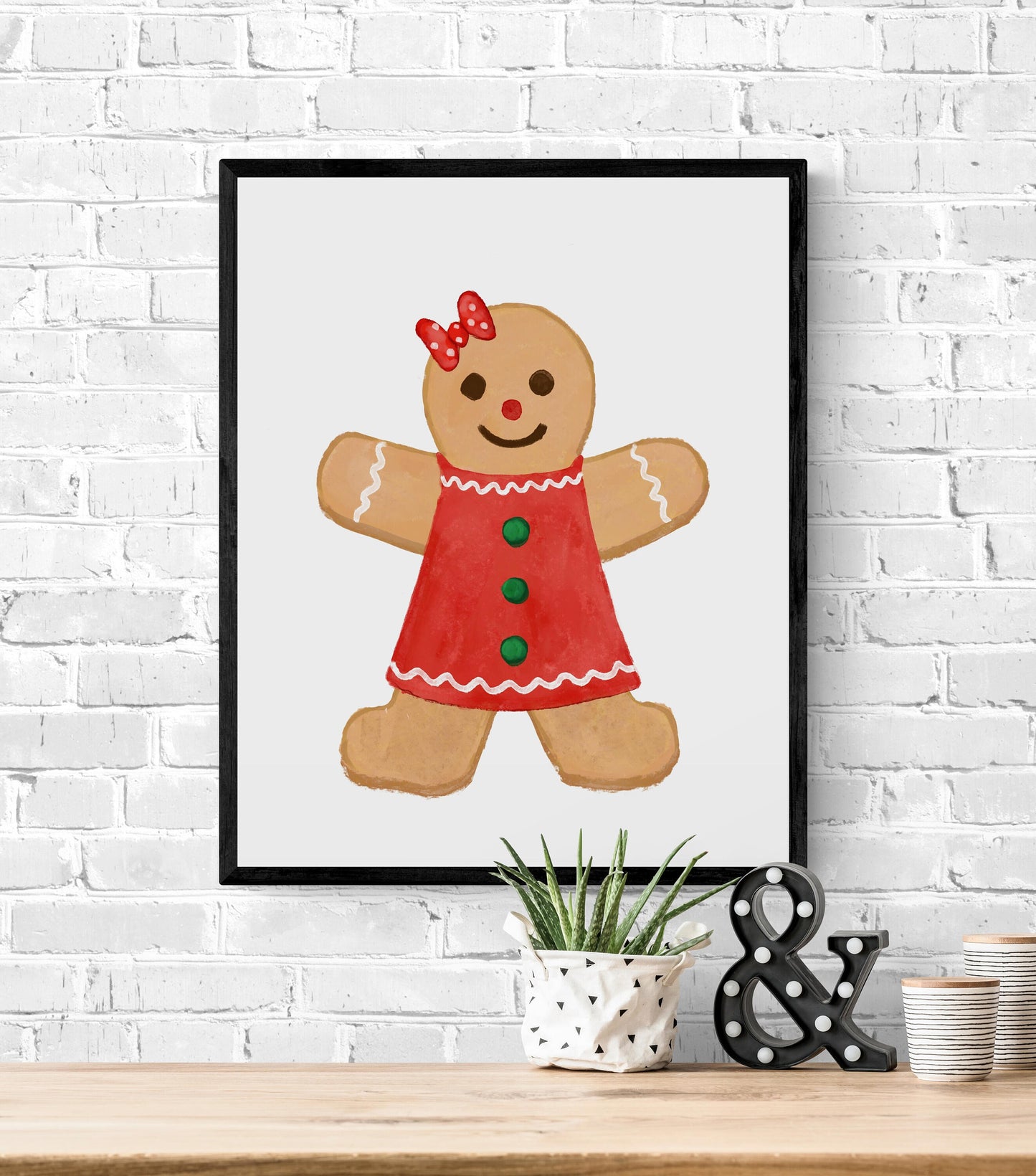 Christmas Gingerbread Lady Print, Winter Cookie Art, New Years Gift, Winter Home Decor, Xmas Gingerbread Man Artwork, Cute Winter Cookie Art