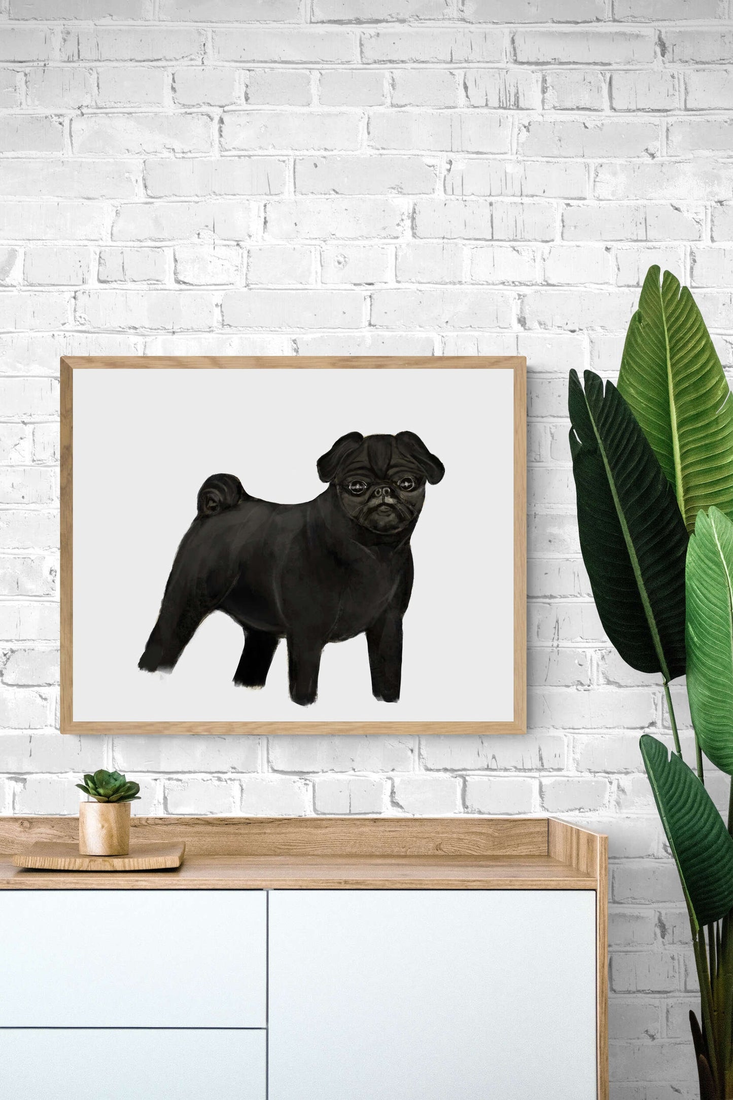 Black Pug Print, Pug Painting, Pug Portrait, Doggy artwork, Cute Pug Print, Living Room Wall Art, Bedroom Wall Print, Puppy Home Decor